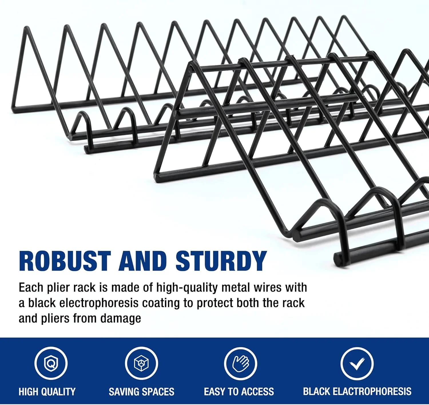 WORKPRO 2-Pack Plier Organizer Rack, 20 Slots Tool Drawer Organizer for Spring-Loaded, Regular and Wide-Handle Pliers, Metal Wire Construction, Black Coating, 11.2" x 5.5" x 2.6" (Pliers Not Included) - Image 5