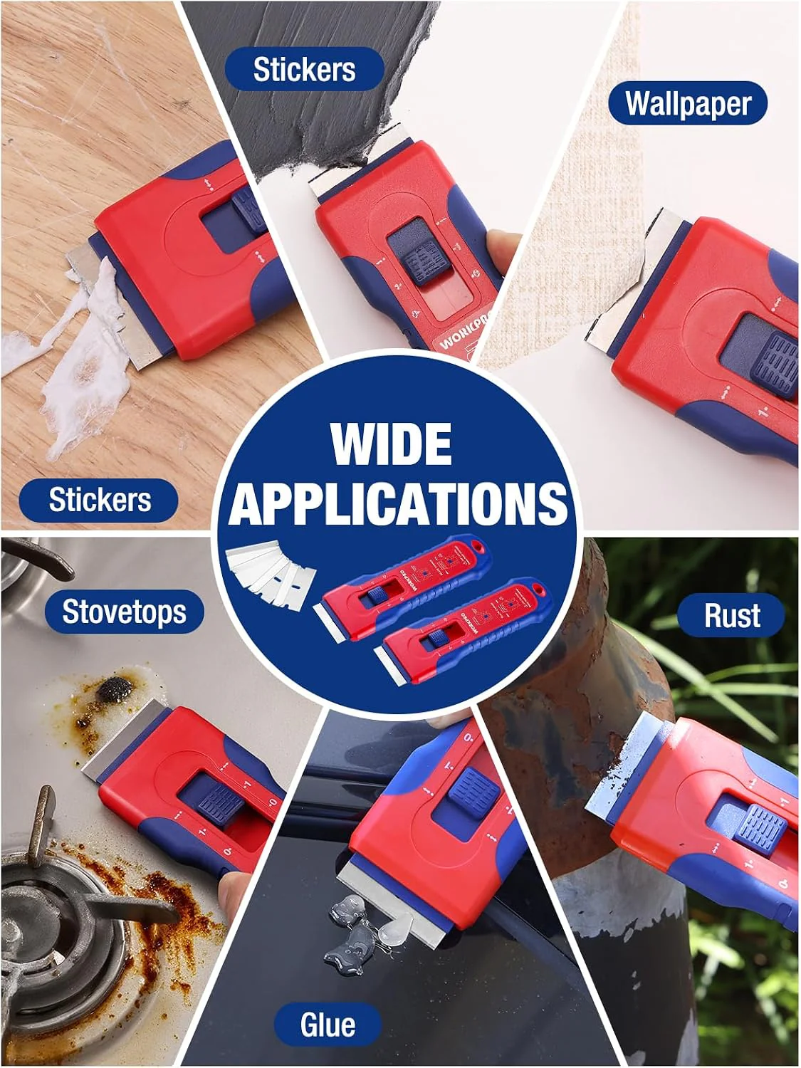 WORKPRO 2-Pack Retractable Razor Blade Scraper with 62 Blades, Built-in Storage Cleaning Scraper Tool for Paint Stickers Adhesive Glass Ceramic Wood - Image 7