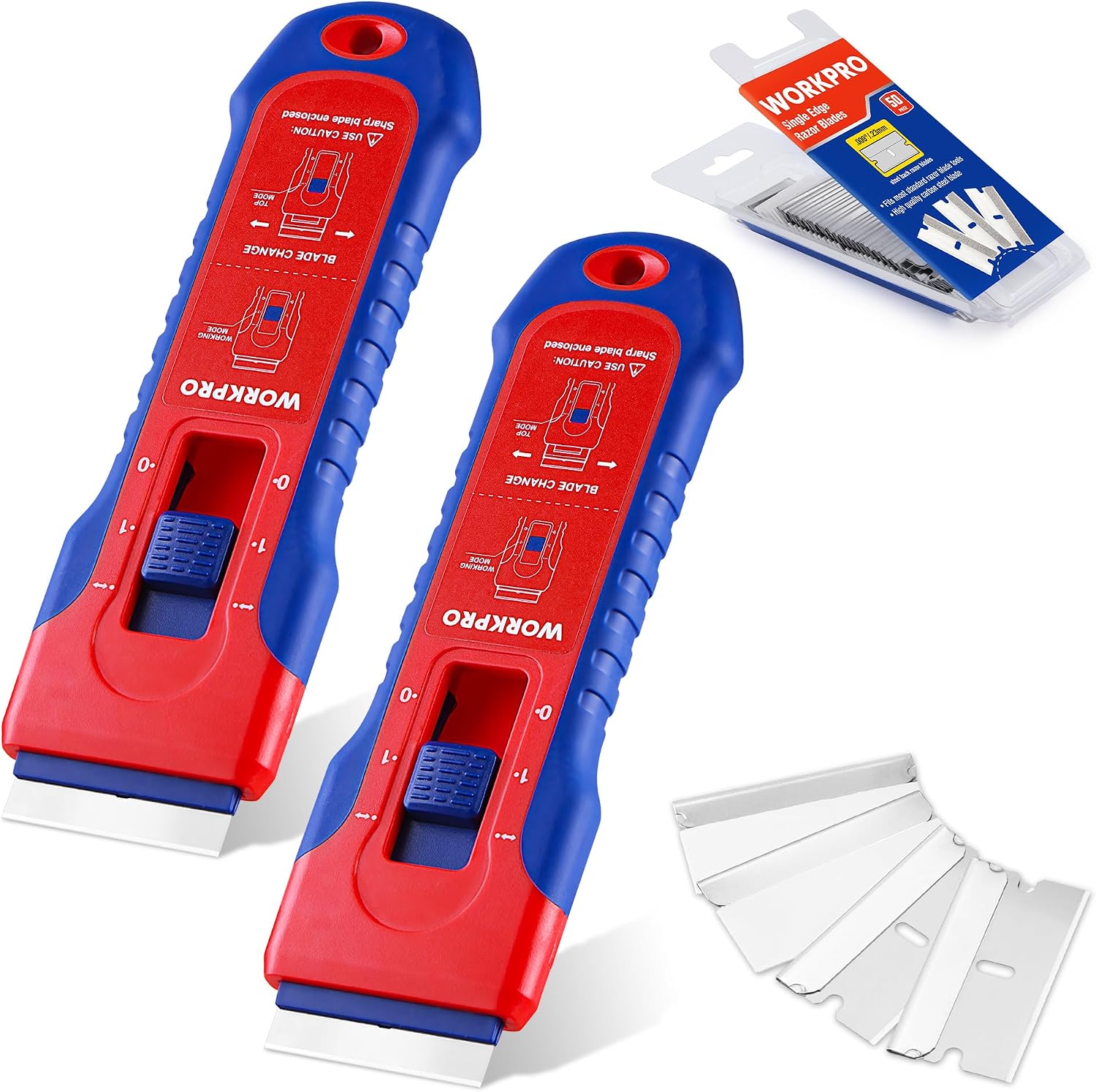 WORKPRO 2-Pack Retractable Razor Blade Scraper with 62 Blades, Built-in Storage Cleaning Scraper Tool for Paint Stickers Adhesive Glass Ceramic Wood - Image 9
