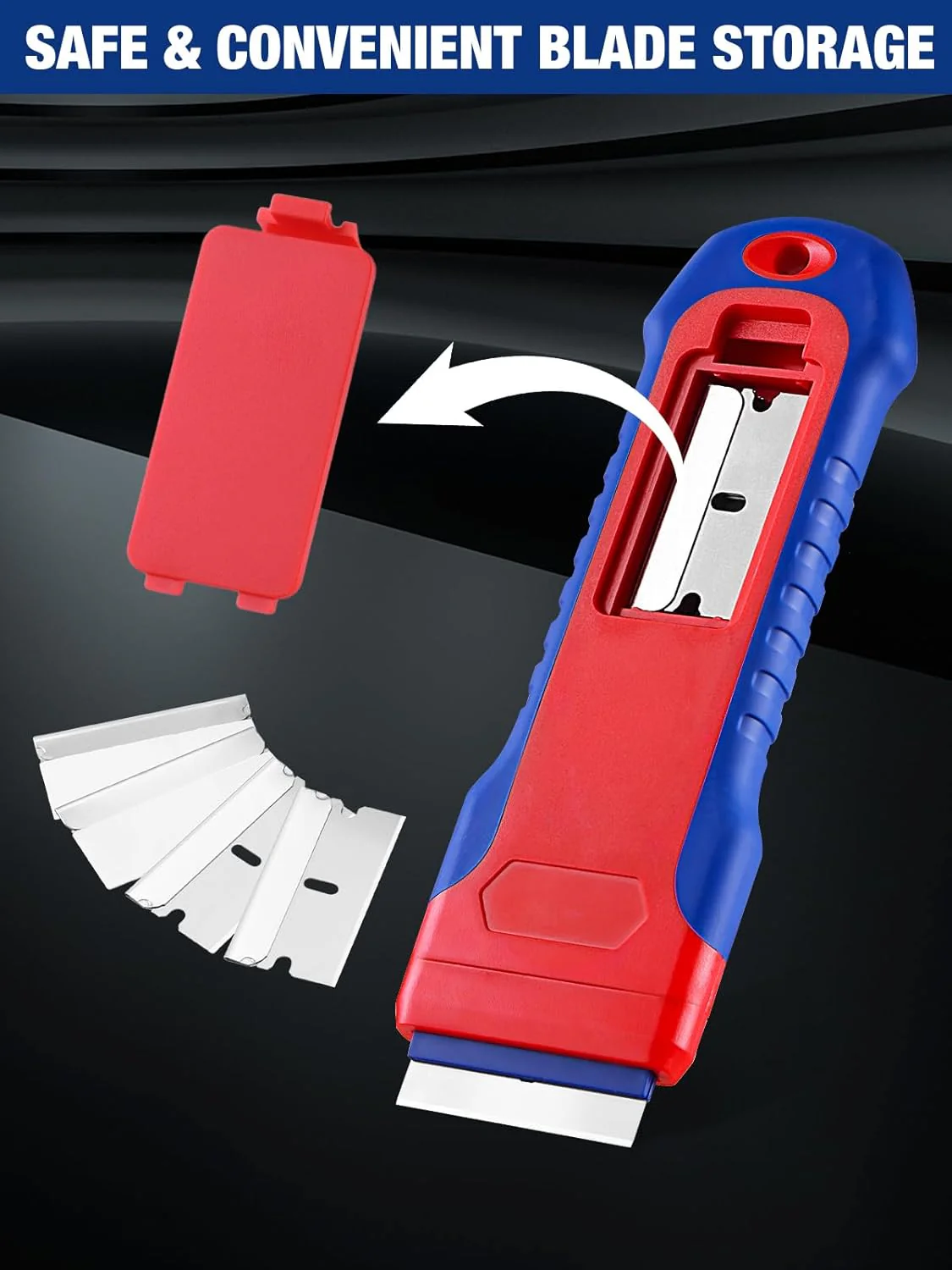 WORKPRO 2-Pack Retractable Razor Scraper Set with Built-in Blade Storage, 182 Blades, 62 Metal Razor Blades & 120 Plastic Blades for Paint Removal, Stickers, Adhesive, Glass, Ceramic and Wood - Image 4