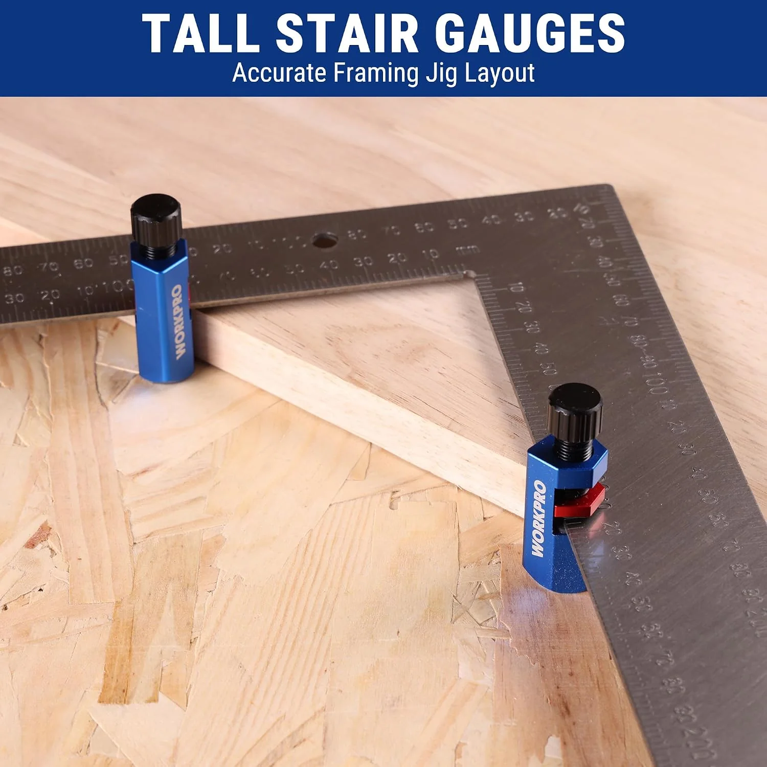 WORKPRO 2-Pack Tall Stair Gauges for Framing Square and Speed Square, Anodized Aluminum, Anti-Slip with D-Ring Clip - Image 8