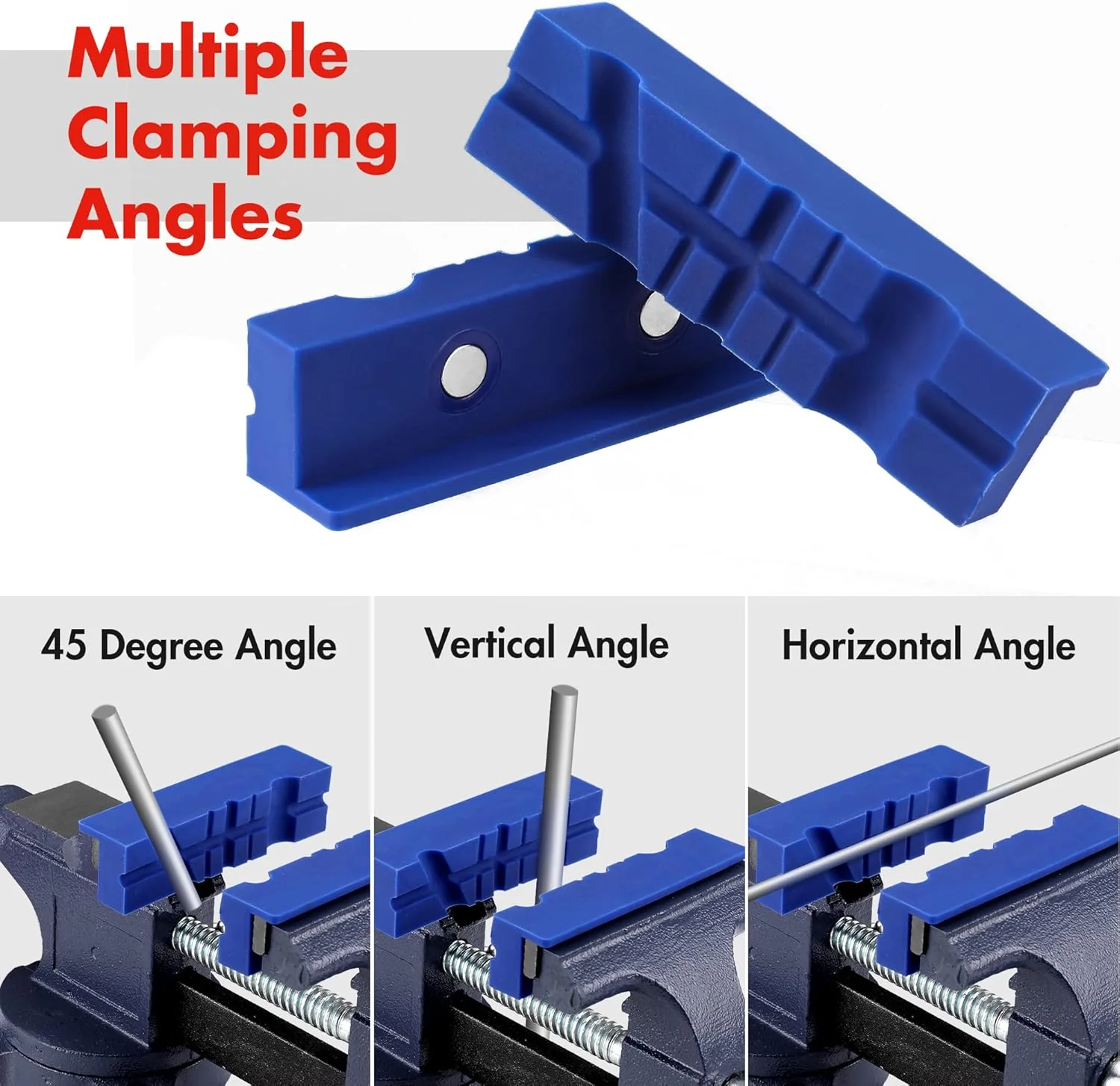 WORKPRO 2-Pair 4-1/2" Vise Jaw Pads, Magnetic TPU Vise Jaw Protective Covers, 1 Multi-Groove Jaw Pads Set and 1 Standard Waffle Surface Jaw Pads Set - Image 3