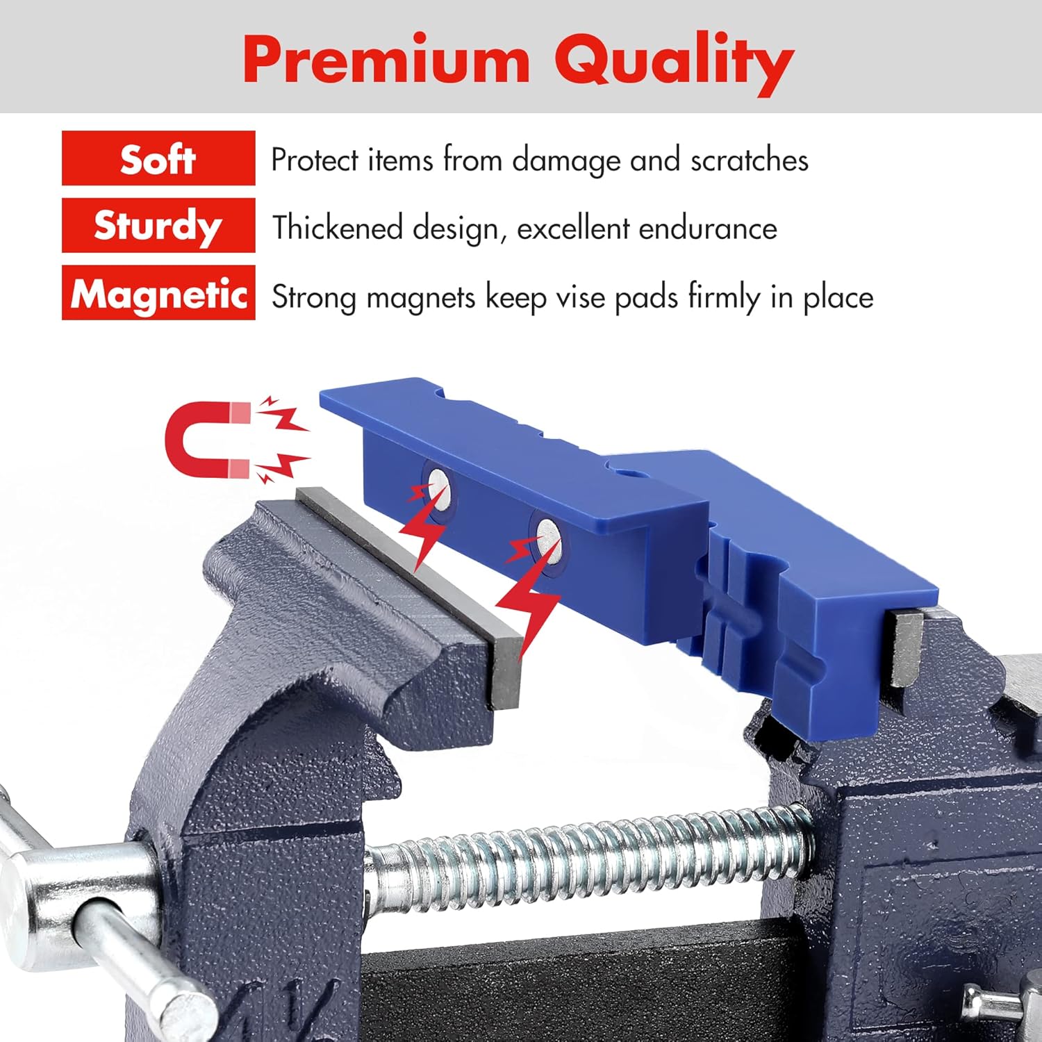 WORKPRO 2-Pair 4-1/2" Vise Jaw Pads, Magnetic TPU Vise Jaw Protective Covers, 1 Multi-Groove Jaw Pads Set and 1 Standard Waffle Surface Jaw Pads Set - Image 4