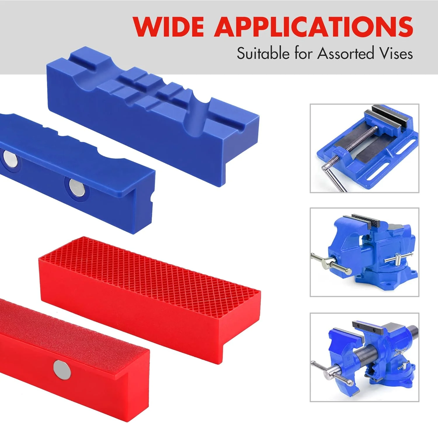 WORKPRO 2-Pair 4-1/2" Vise Jaw Pads, Magnetic TPU Vise Jaw Protective Covers, 1 Multi-Groove Jaw Pads Set and 1 Standard Waffle Surface Jaw Pads Set - Image 5
