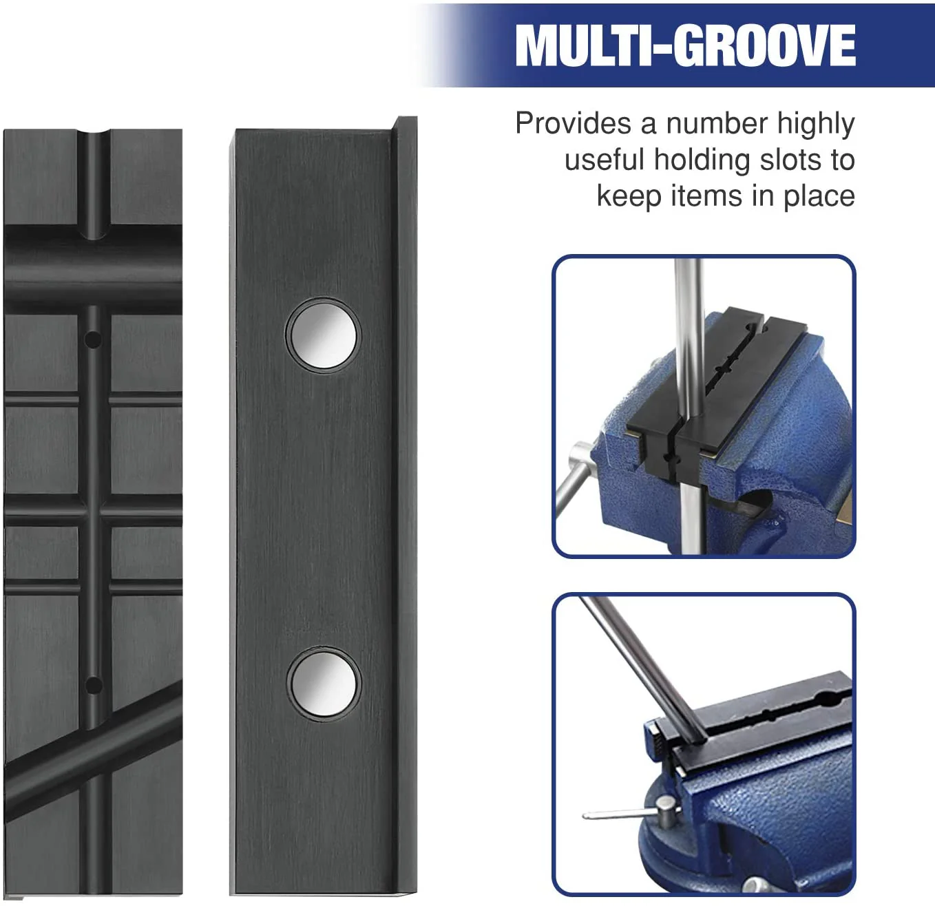 WORKPRO 2-Pair Vise Jaw Pads, Magnetic Vise Jaw Covers Protectors, Multi-Groove Jaw Pads, and Aluminum Pads Set - Image 3