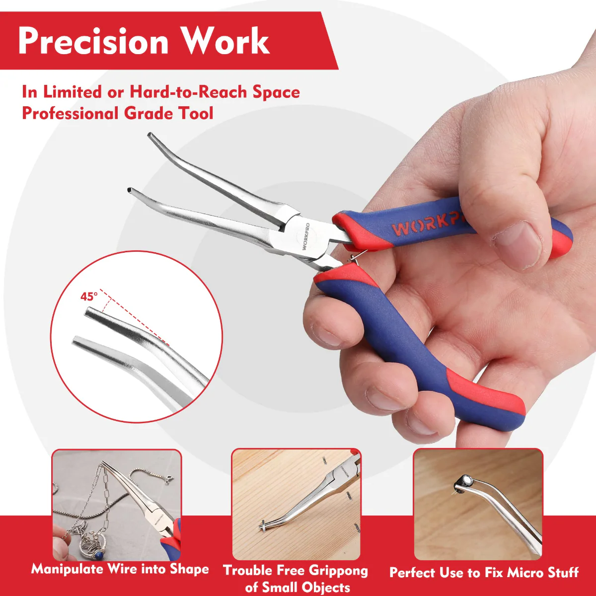 WORKPRO 2-Pcs 6" Mini Needle Nose Pliers Set, Long Nose Pliers, Bent Nose Pliers - Image 6
