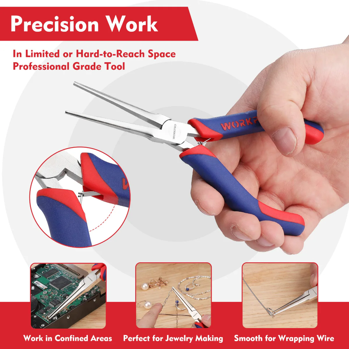 WORKPRO 2-Pcs 6" Mini Needle Nose Pliers Set, Long Nose Pliers, Bent Nose Pliers - Image 7