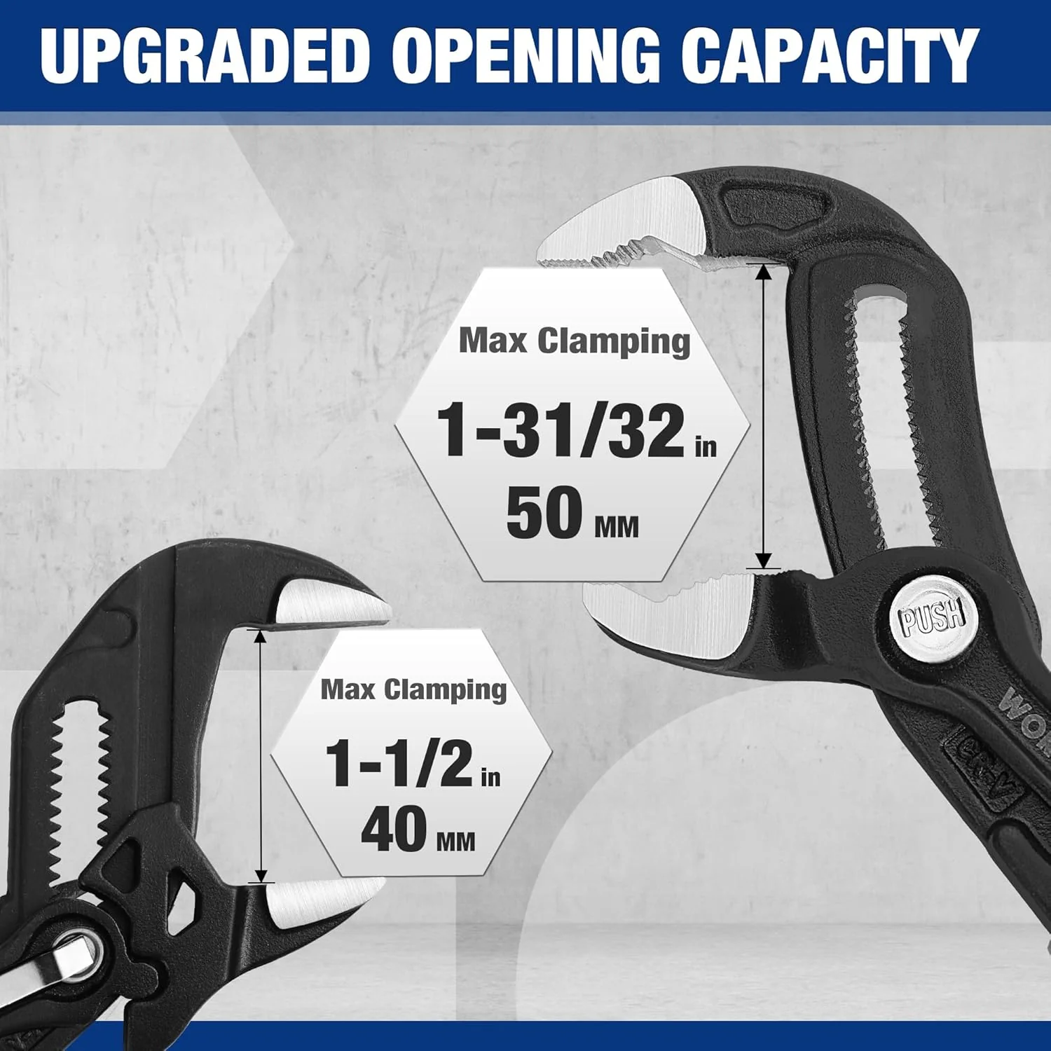WORKPRO 2-Piece 7-Inch Pliers Wrench & 10-Inch Groove Joint Pliers Set, Quick Adjustment, CR-V Steel, Smooth Jaw & V-Jaw, Upgraded Wide Opening, Ergonomic Grip - for Plumbing, Pipe Work, DIY Projects - Image 2