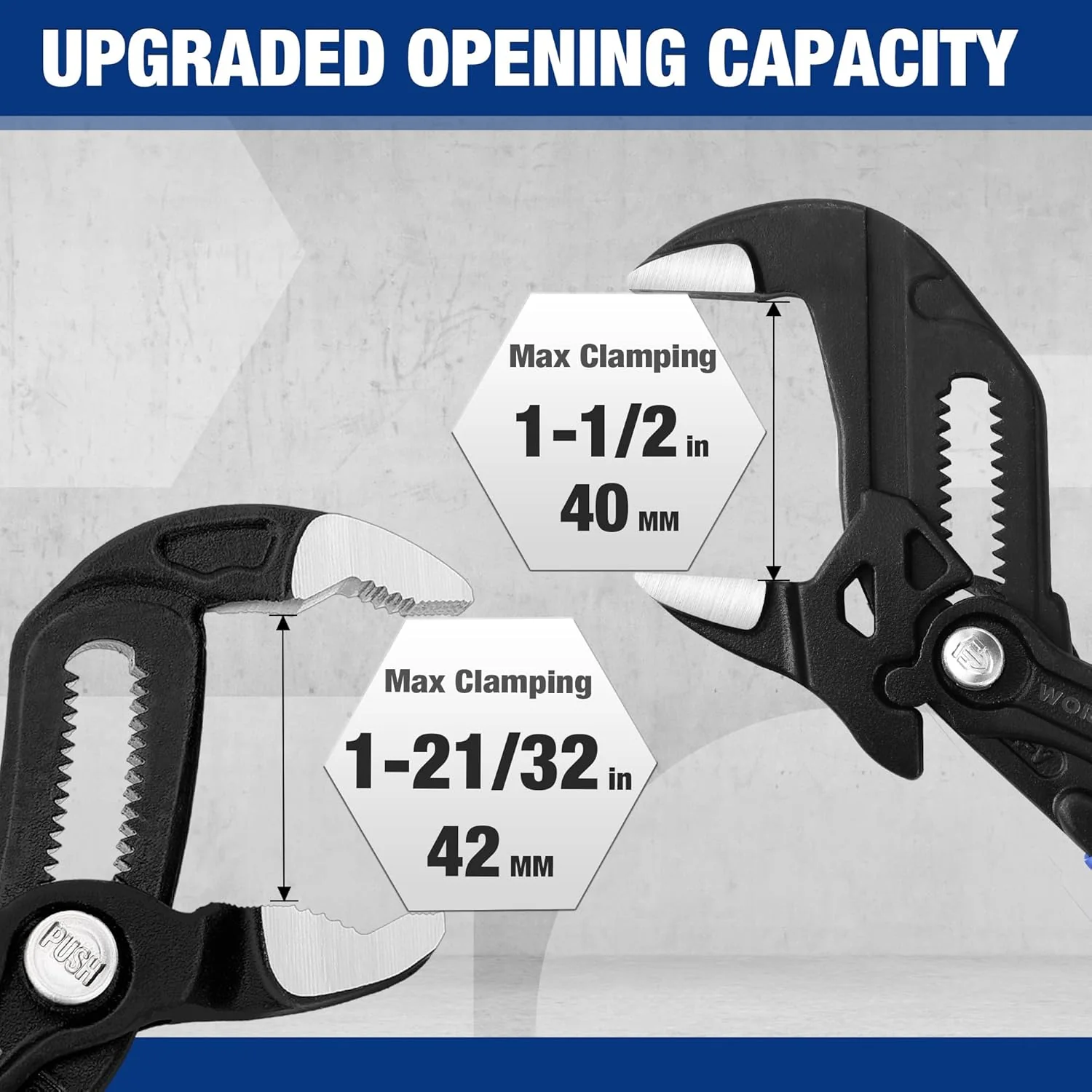 WORKPRO 2-Piece 7-Inch Pliers Wrench & Groove Joint Pliers Set, Quick Adjustment, CR-V Steel, Smooth Jaw & V-Jaw, Upgraded Wide Opening, Soft Grip - for Plumbing, Pipe Fittings, Household Repairs - Image 2