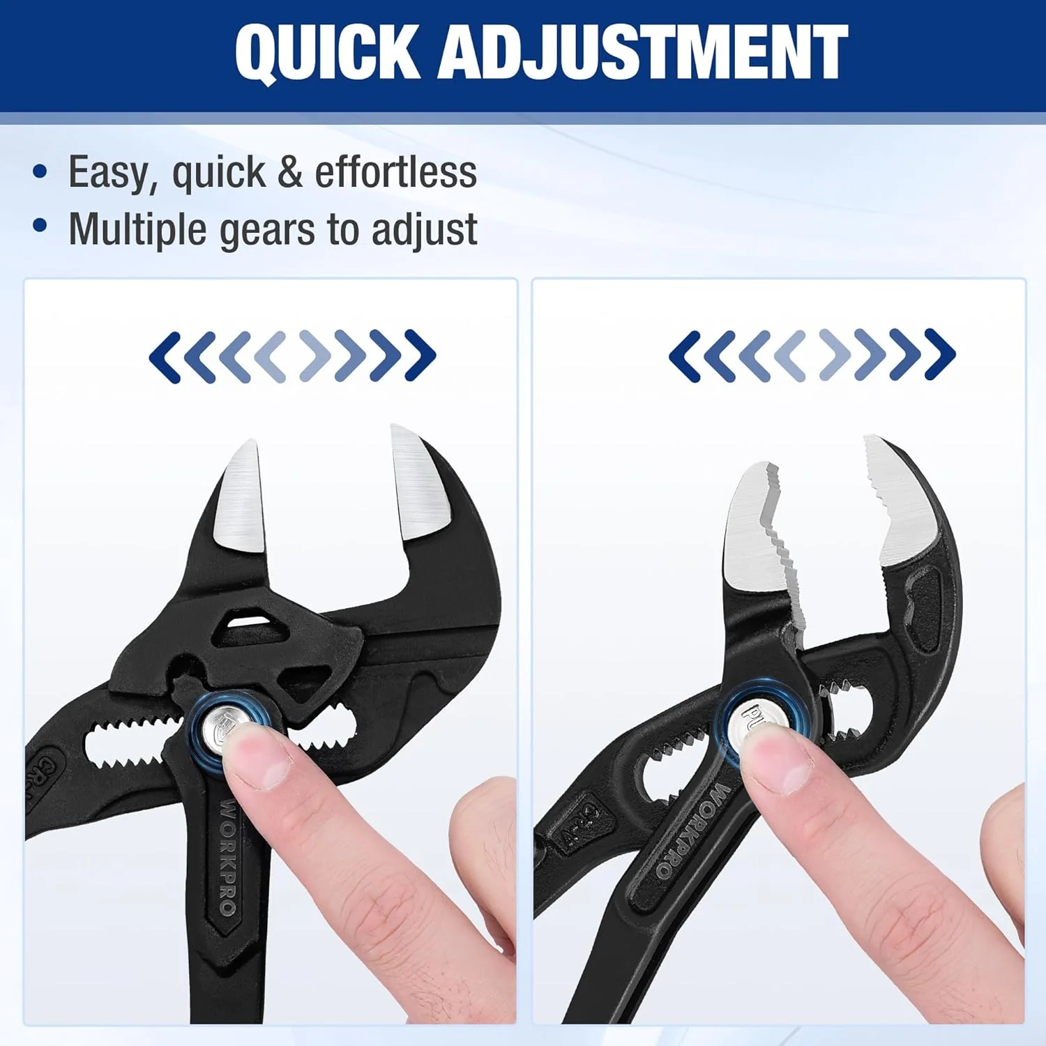 WORKPRO 2-Piece 7-Inch Pliers Wrench & Groove Joint Pliers Set, Quick Adjustment, CR-V Steel, Smooth Jaw & V-Jaw, Upgraded Wide Opening, Soft Grip - for Plumbing, Pipe Fittings, Household Repairs - Image 3