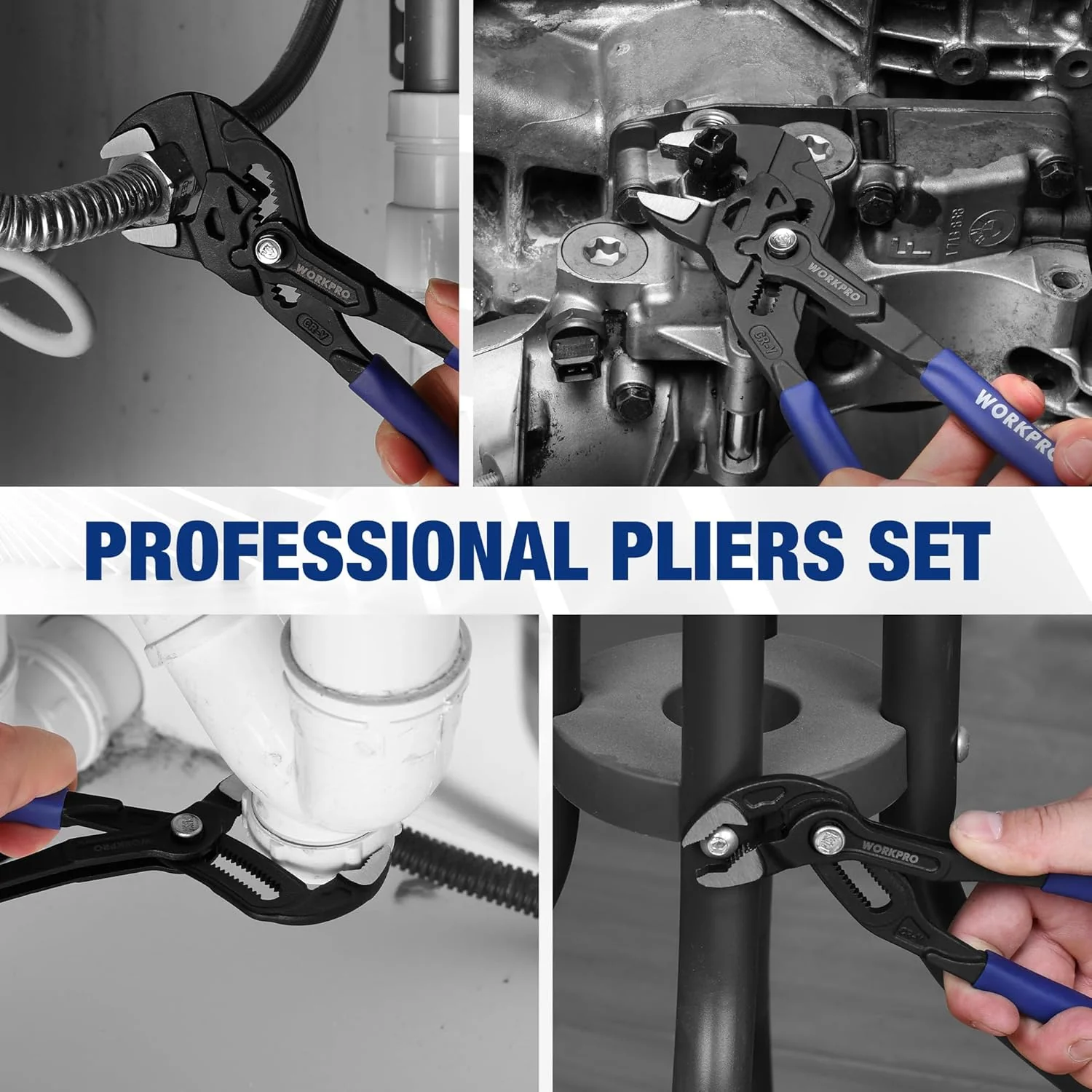 WORKPRO 2-Piece 7-Inch Pliers Wrench & Groove Joint Pliers Set, Quick Adjustment, CR-V Steel, Smooth Jaw & V-Jaw, Upgraded Wide Opening, Soft Grip - for Plumbing, Pipe Fittings, Household Repairs - Image 7
