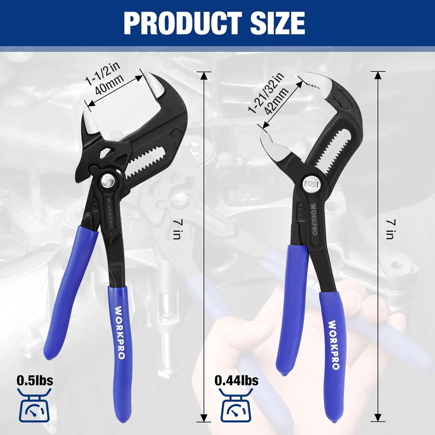 WORKPRO 2-Piece 7-Inch Pliers Wrench & Groove Joint Pliers Set, Quick Adjustment, CR-V Steel, Smooth Jaw & V-Jaw, Upgraded Wide Opening, Soft Grip - for Plumbing, Pipe Fittings, Household Repairs - Image 8