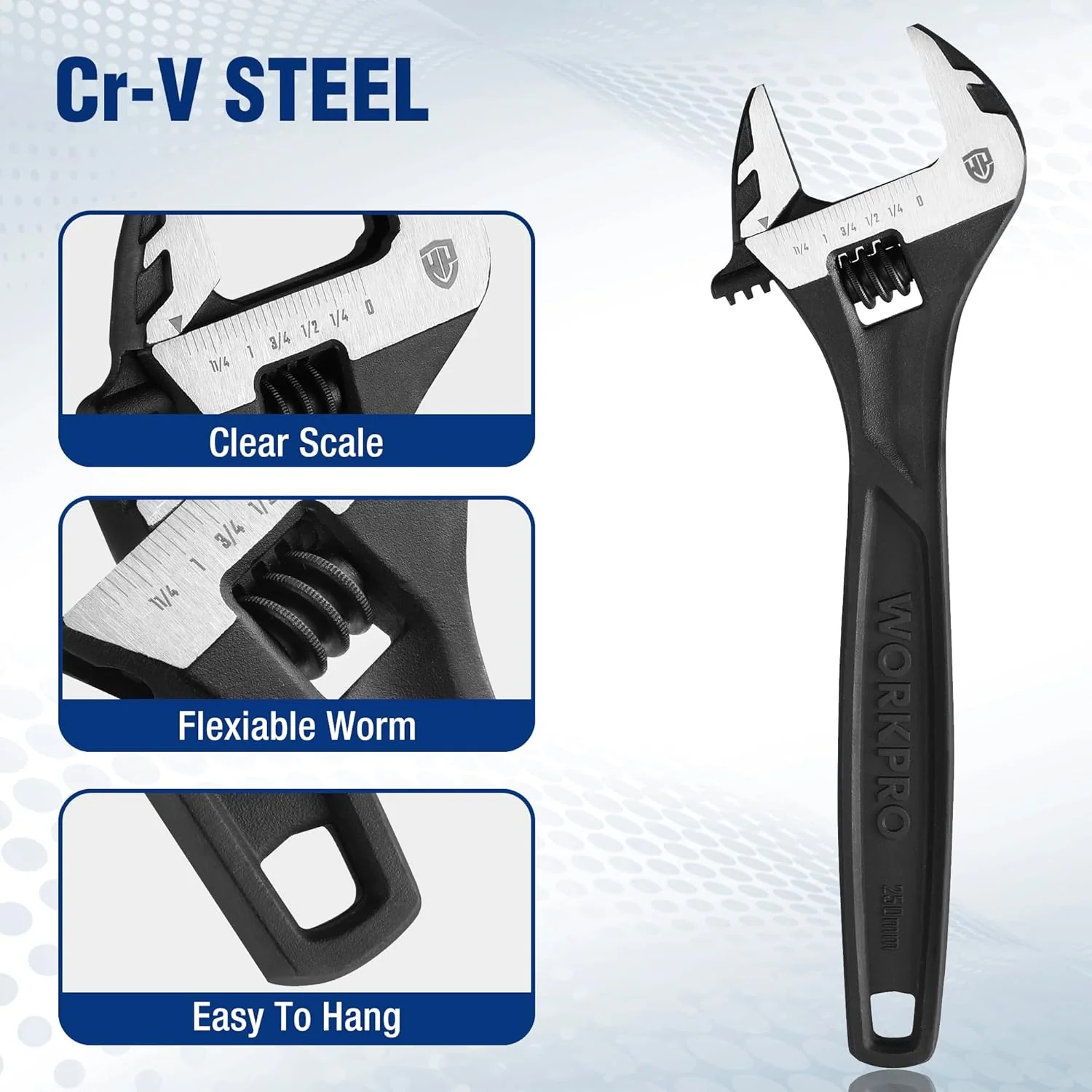 WORKPRO 2-piece Adjustable Wrench Set, 6-Inch & 10-Inch Wrenches, Cr-V Steel, Wide Jaw Wrench with Metric & SAE Scale, good for Home, Garage, Workshop - Image 4