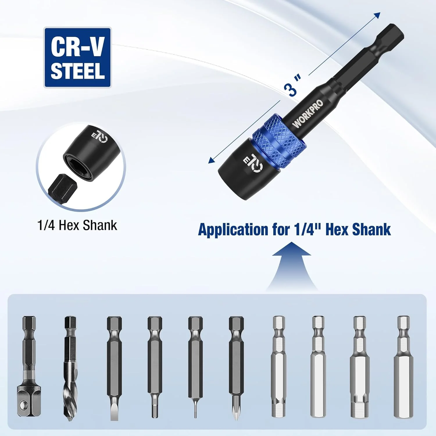 WORKPRO 2-Piece Drill Screwdriver Bit Holder for Impact Driver Bits, 3" Drill Bit Extension, 1/4 Inch Hex Shank Quick Release Extension Adapter, Ideal for Nuts, Drills and Socket Driver Adapters - Image 3