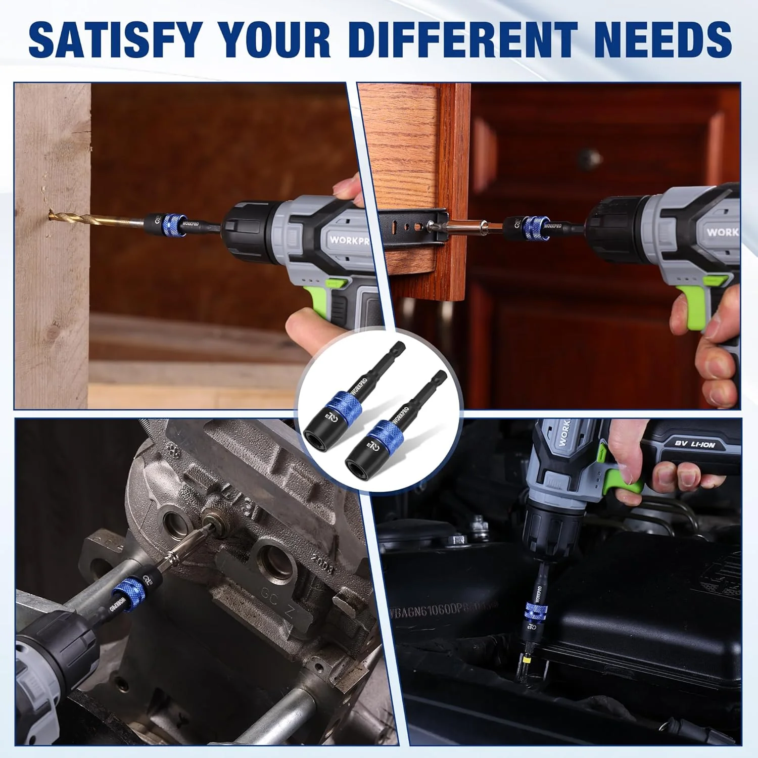 WORKPRO 2-Piece Drill Screwdriver Bit Holder for Impact Driver Bits, 3" Drill Bit Extension, 1/4 Inch Hex Shank Quick Release Extension Adapter, Ideal for Nuts, Drills and Socket Driver Adapters - Image 7