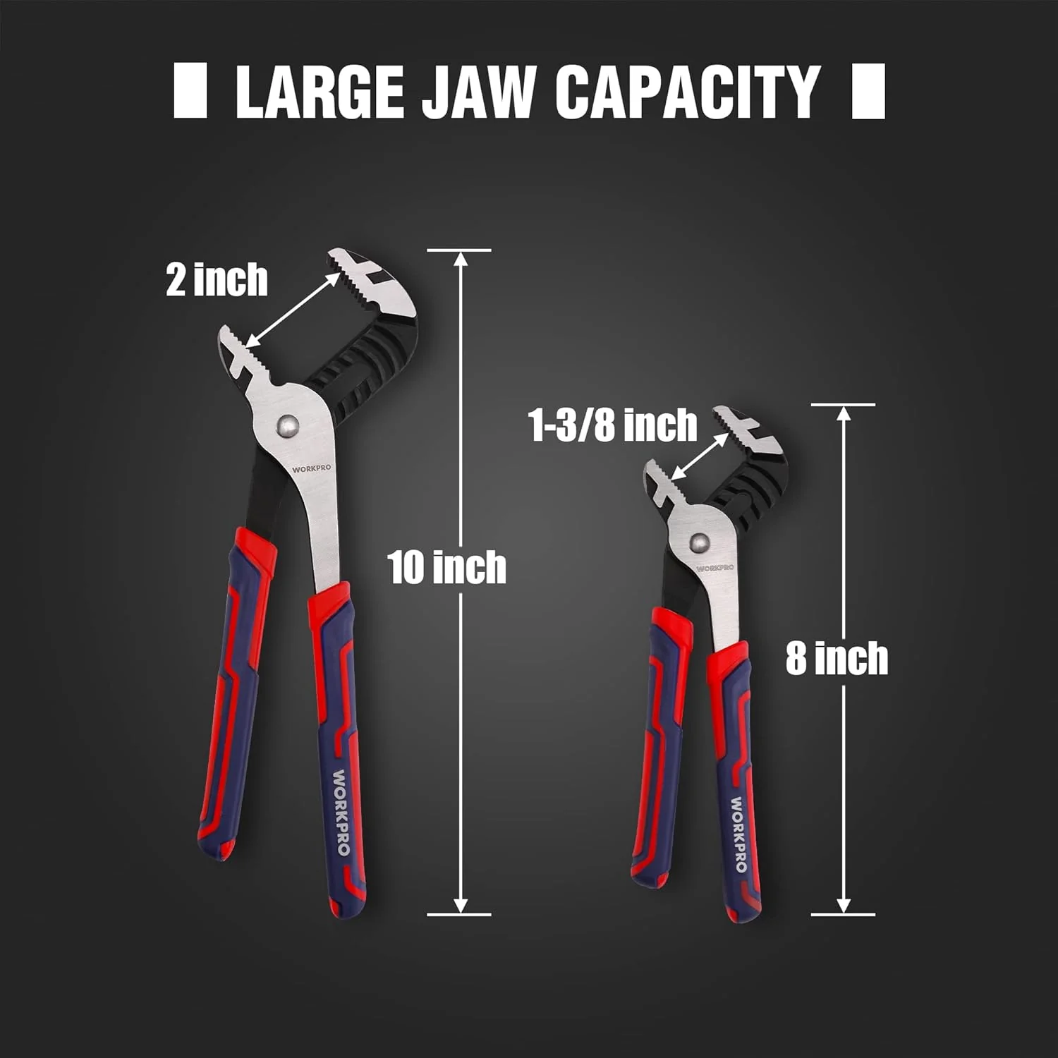 WORKPRO 2-Piece Groove Joint Pliers Set | 10 & 8 Inch Adjustable Water Pump Pliers, Straight Jaw Tongue and Groove Pliers - Image 4