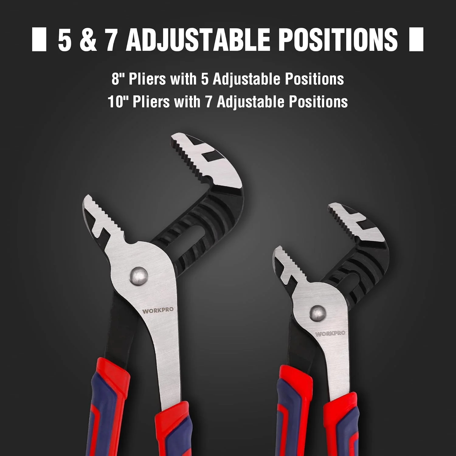 WORKPRO 2-Piece Groove Joint Pliers Set | 10 & 8 Inch Adjustable Water Pump Pliers, Straight Jaw Tongue and Groove Pliers - Image 5