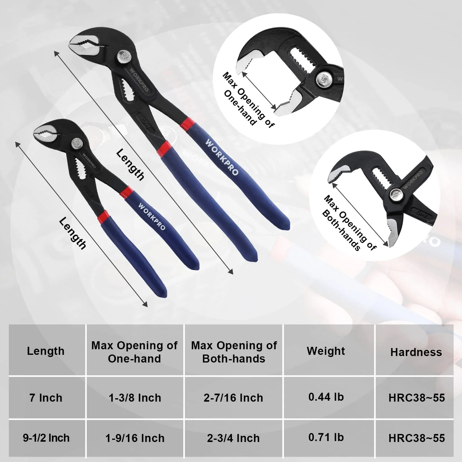 WORKPRO Groove Joint Pliers with Comfort Grip - Image 6
