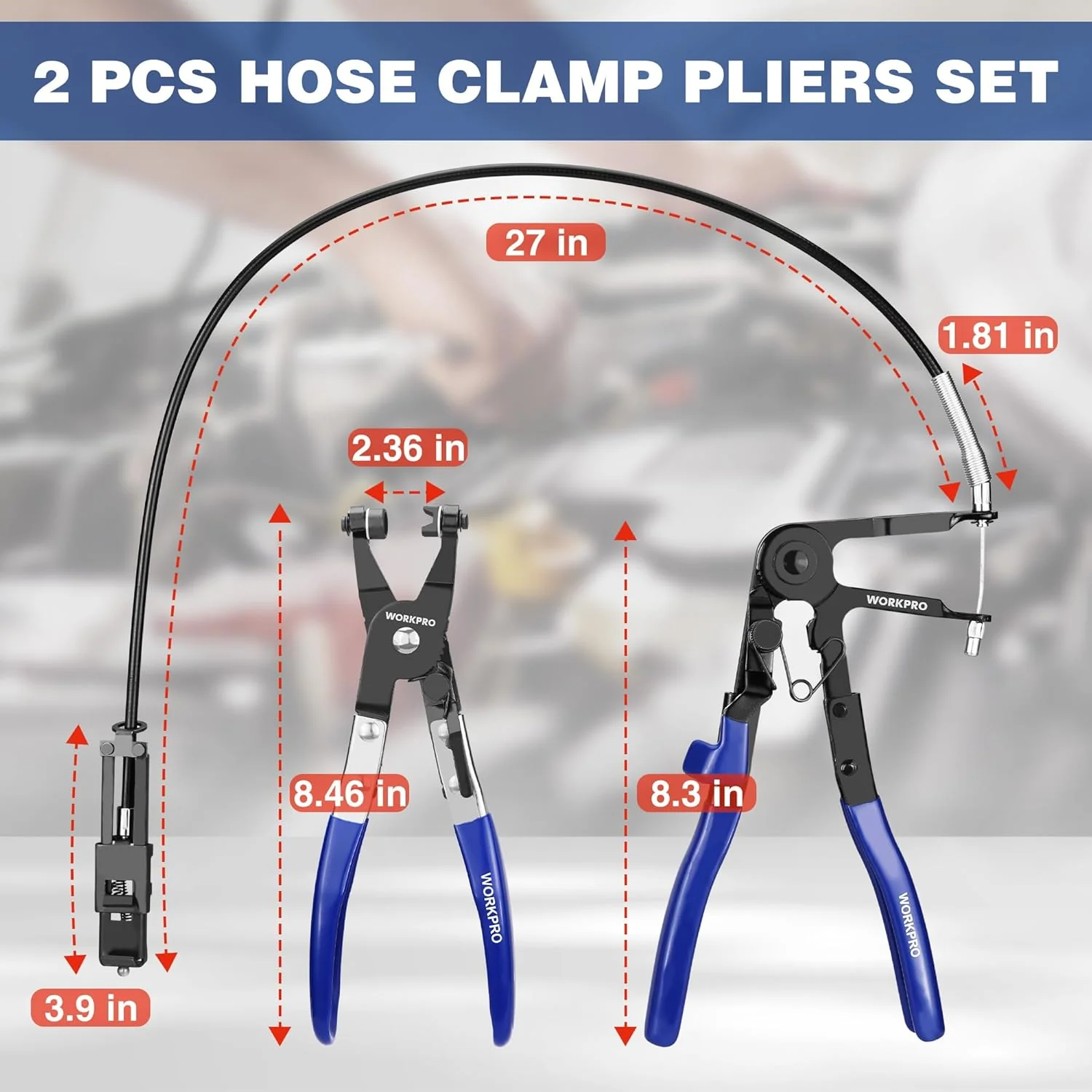 WORKPRO 2-Piece Hose Clamp Pliers Set, 27" Flexible Hose Clamp Plier & Flat Band Hose Pliers Removal Tool for Car Coolant Hose, Water Pipe - Image 2