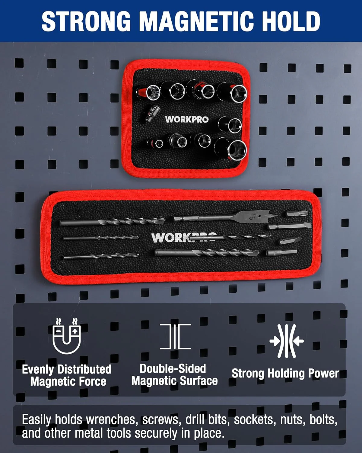 WORKPRO 2-Piece Magnetic Tool Mat, Flexible Magnetic Tool Holder Tray with Durable PVC Surface for Garage, Workshop and Auto Repair - Image 3