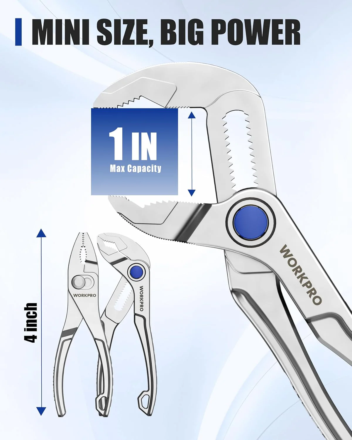 WORKPRO 2-Piece Mini Pliers Set with Pouch, 4-Inch Slip Joint Plier & Water Pump Plier, Heavy-Duty Alloy Steel Adjustable Plier with Anti-Rust Coating, Pocket Pliers for Tight Spaces & Versatile Use - Image 3
