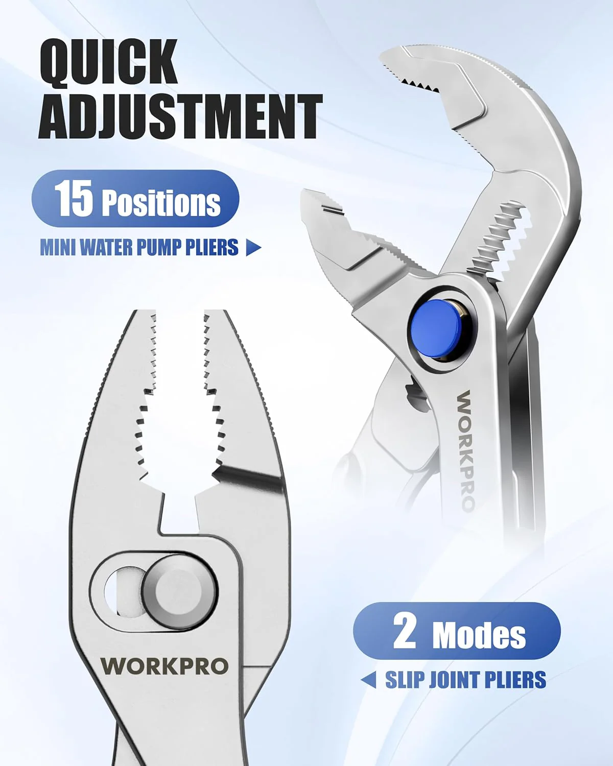 WORKPRO 2-Piece Mini Pliers Set with Pouch, 4-Inch Slip Joint Plier & Water Pump Plier, Heavy-Duty Alloy Steel Adjustable Plier with Anti-Rust Coating, Pocket Pliers for Tight Spaces & Versatile Use - Image 4