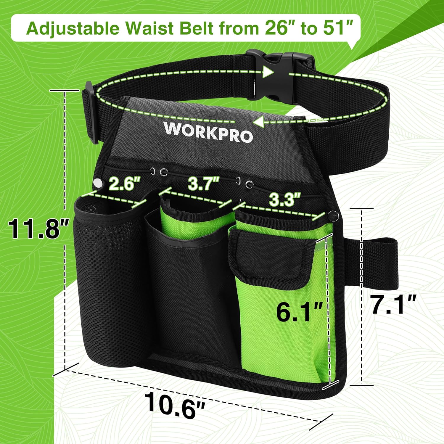 WORKPRO 2-Piece Pruning Shears & Garden Belt Set，8" Bypass & Hand Pruners | Ultra Sharp Carbon Steel, 5-Pocket Durable Oxford Tool Pouch, For Gardening, Carpentry, and DIY Projects - Image 2