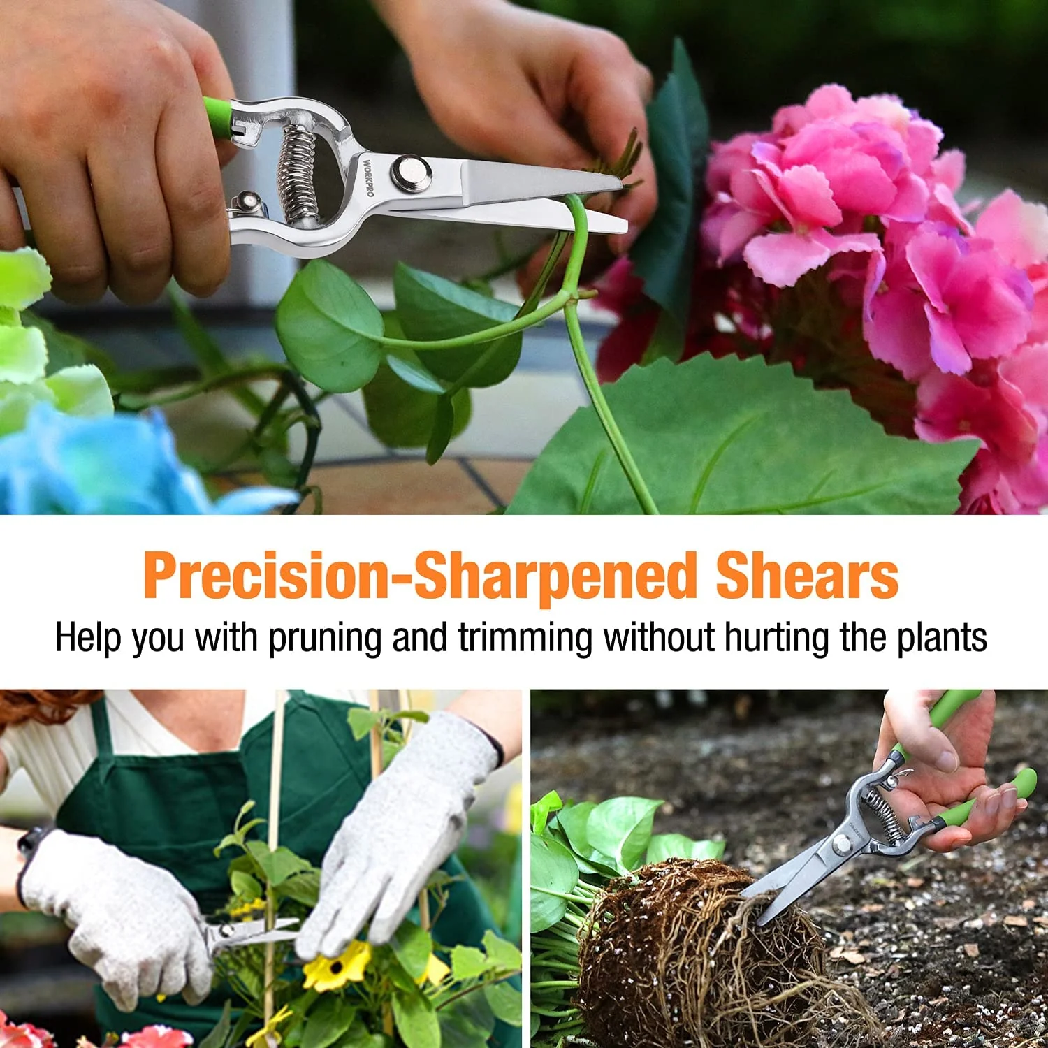 WORKPRO 2 Pcs Pruning Shears Set, 8” Bypass Garden Pruner and 8” Straight Blade Hand Pruning Clippers - Image 10