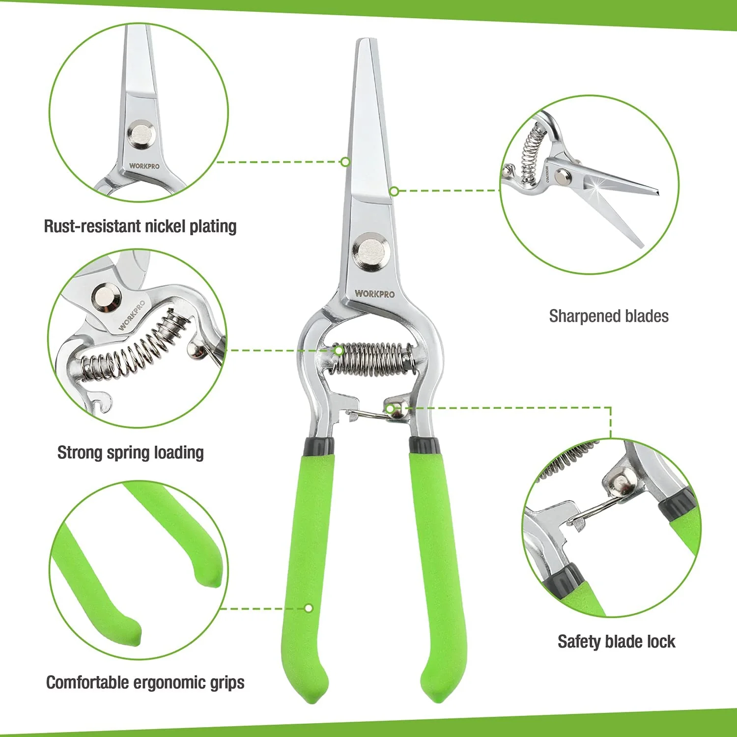 WORKPRO 2 Pcs Pruning Shears Set, 8” Bypass Garden Pruner and 8” Straight Blade Hand Pruning Clippers - Image 5