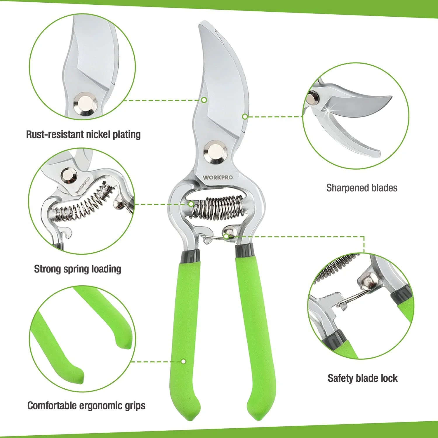 WORKPRO 2 Pcs Pruning Shears Set, 8” Bypass Garden Pruner and 8” Straight Blade Hand Pruning Clippers - Image 6
