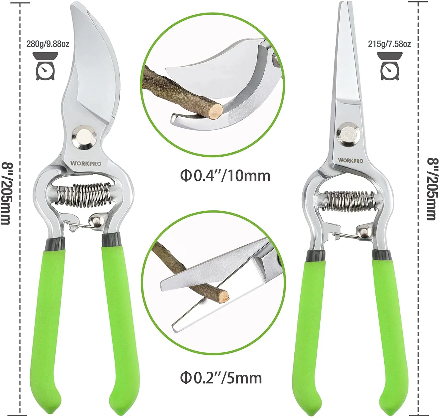 WORKPRO 2 Pcs Pruning Shears Set, 8” Bypass Garden Pruner and 8” Straight Blade Hand Pruning Clippers - Image 7