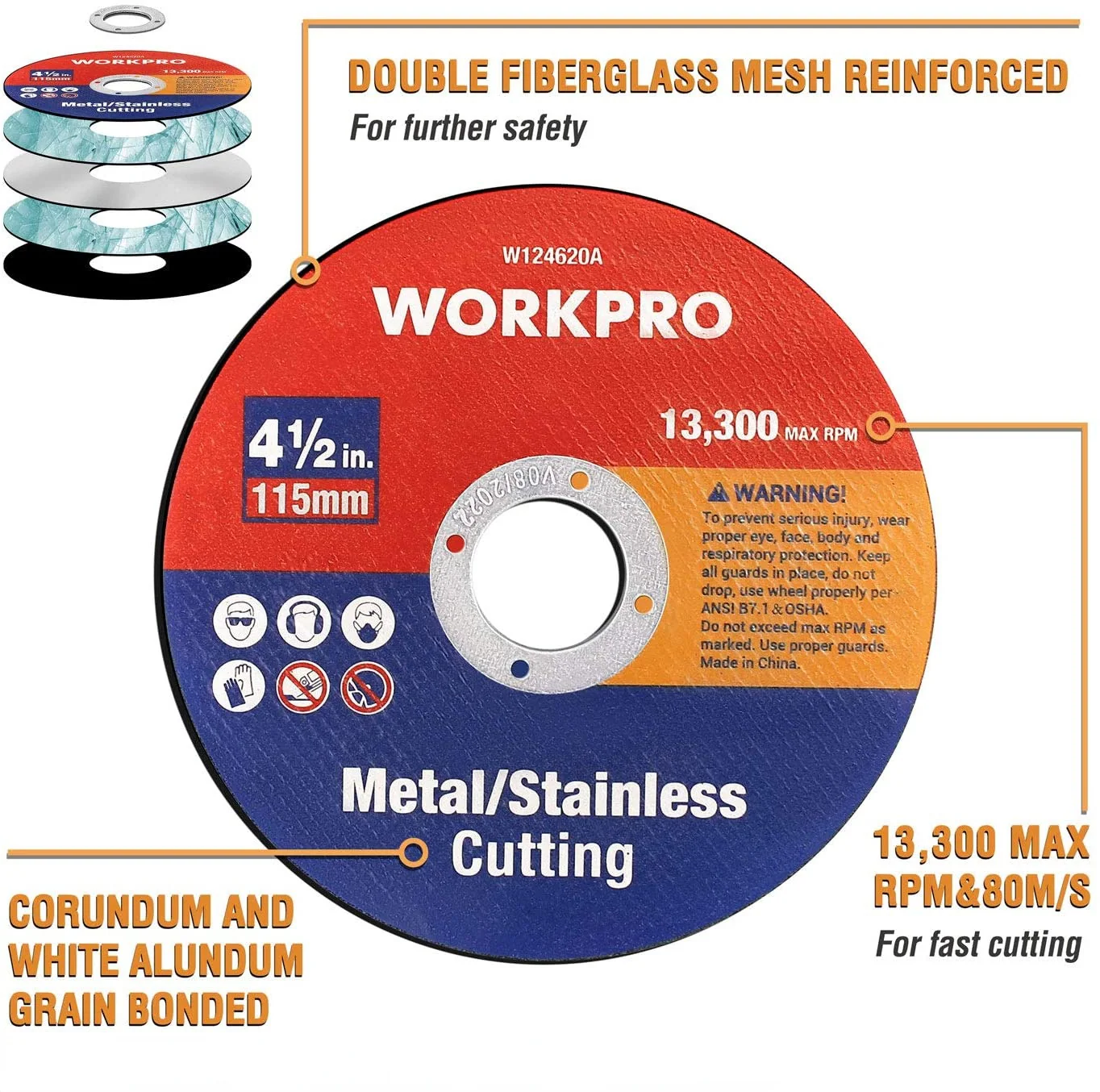 WORKPRO 20 Pcs Metal Stainless Cut-Off Wheels Thin Metal Cutting Disc for Angle Grinder - Image 2