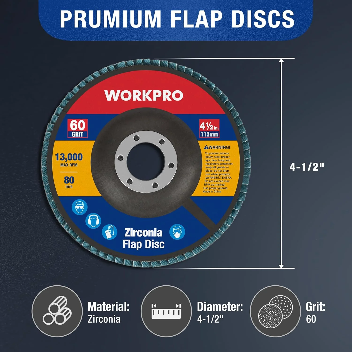 WORKPRO 20-Pack Flap Discs, 4-1/2-inch, Arbor Size 7/8-inch, T29 Zirconia Abrasive Grinding Wheel and Flap Sanding Disc, Includes 60 Grit - Image 4
