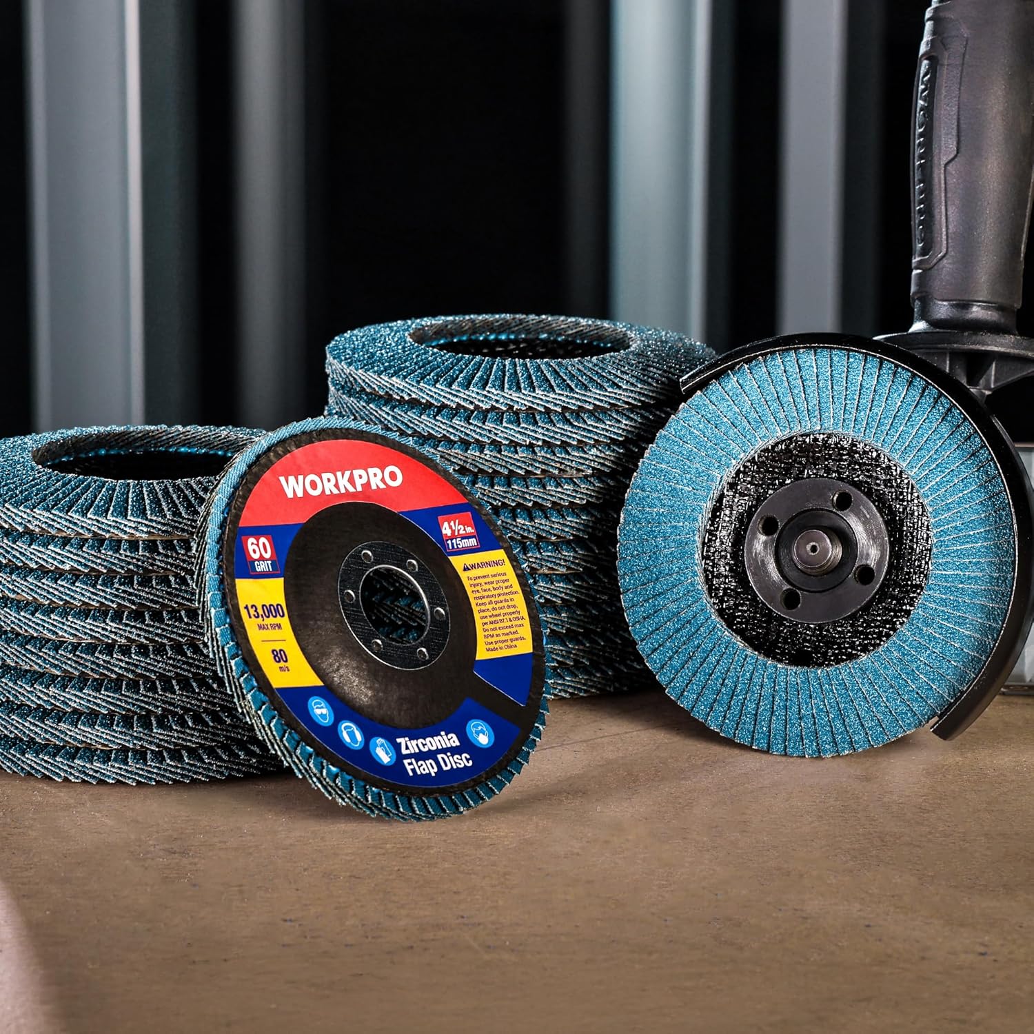 WORKPRO 20-Pack Flap Discs, 4-1/2-inch, Arbor Size 7/8-inch, T29 Zirconia Abrasive Grinding Wheel and Flap Sanding Disc, Includes 60 Grit - Image 6