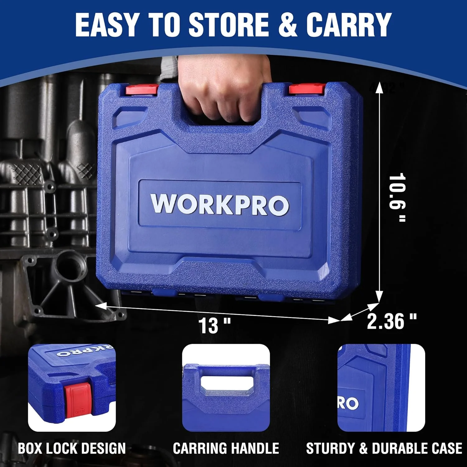 WORKPRO 20-Piece 1/2＂ Drive Deep Impact Socket Set, 6-Point, Cr-V Steel, 10-27mm, Universal Joint, Adapter and Extension Bar, Metric - Image 6