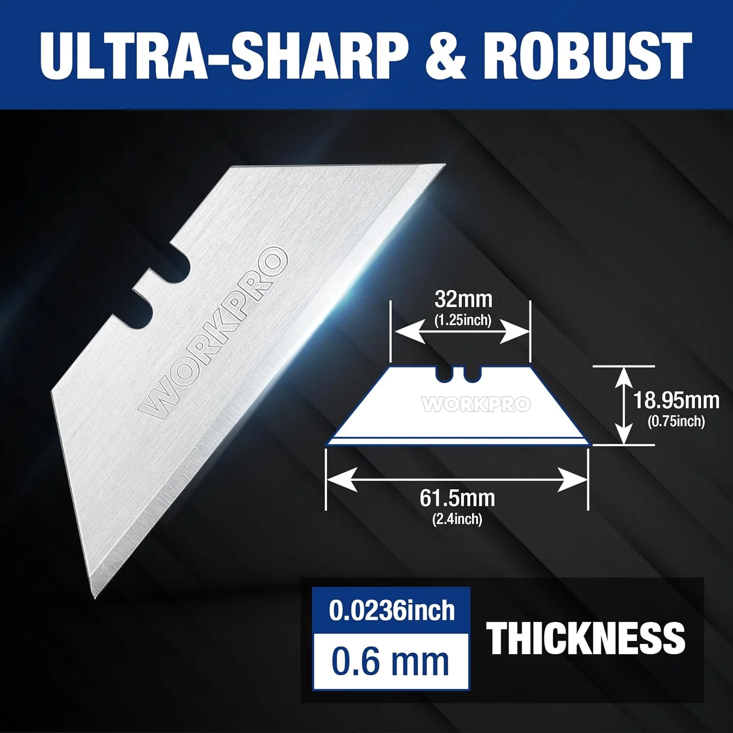 WORKPRO 200-Pack Utility Knife Blades with Dispenser | SK5 Steel Standard Blades for Box Cutter, For Cardboard, Leather, Carpet, Rope, Soft metal, Pipe, etc - Image 2