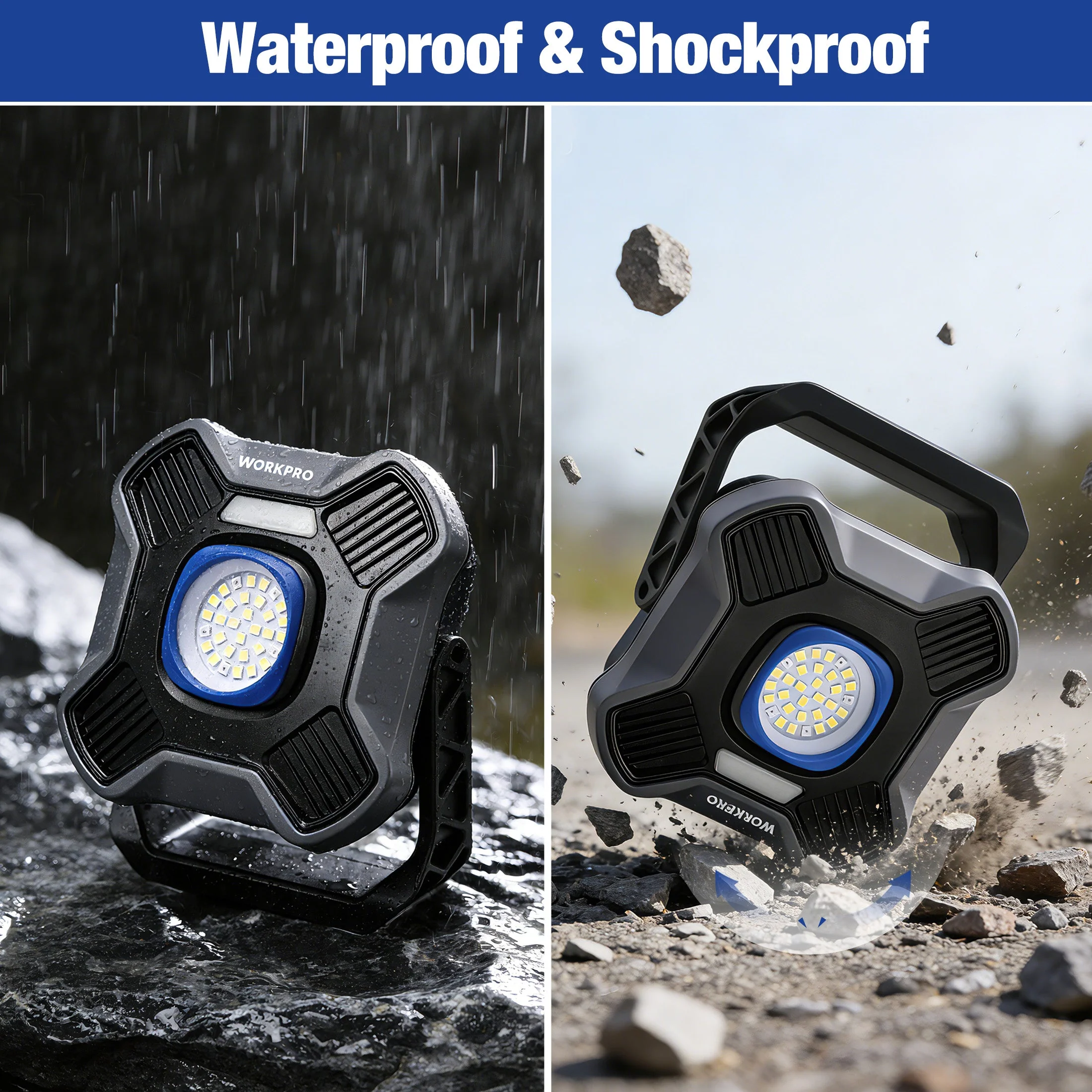 WORKPRO 2000LM Rechargeable Multi-function LED Work Light, 4000mAh Portable Light with 5 Modes, Magnetic Base, Hook and Tripod Mount, USB Rechargeable for Workshop, DIY and Emergency - Image 4