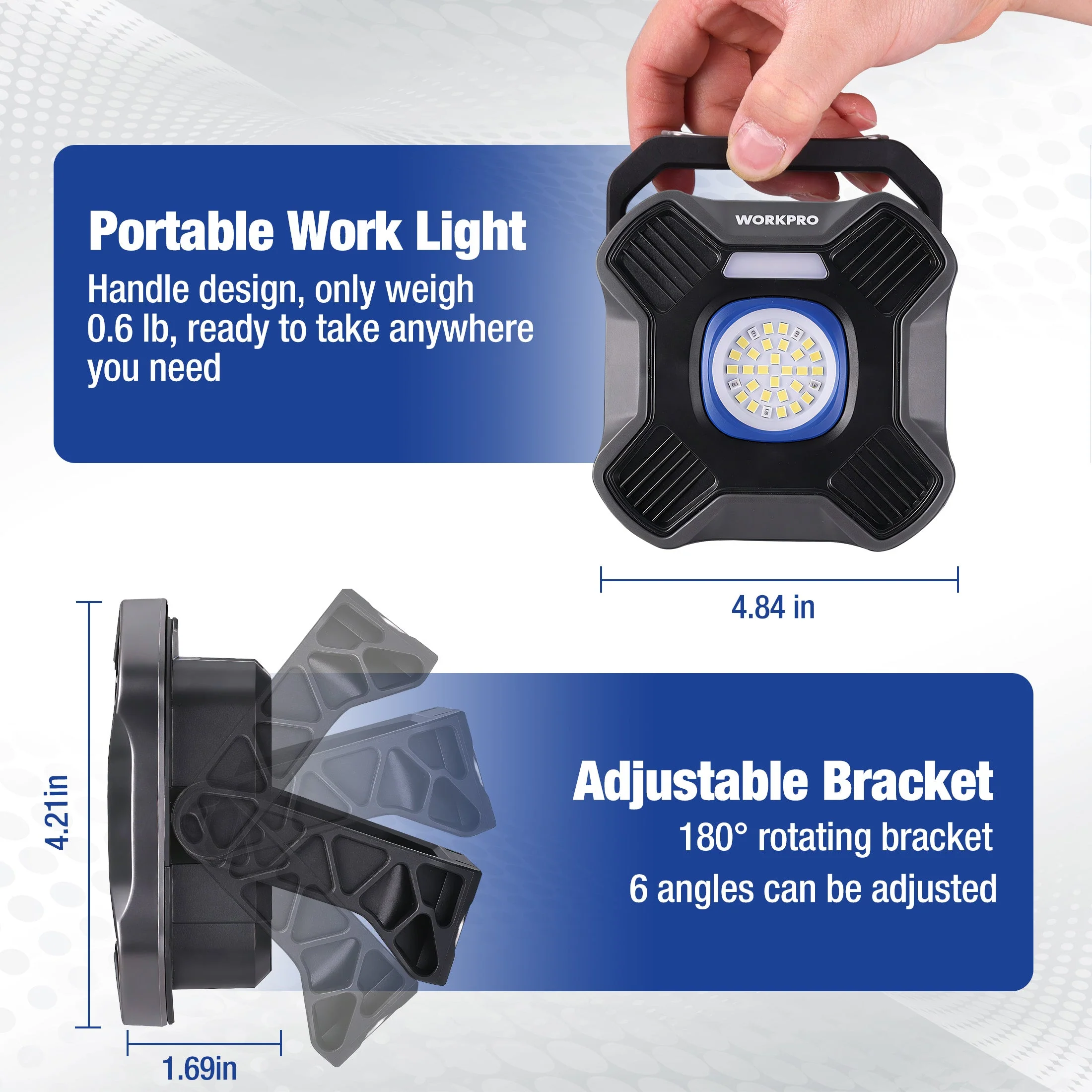 WORKPRO 2000LM Rechargeable Multi-function LED Work Light, 4000mAh Portable Light with 5 Modes, Magnetic Base, Hook and Tripod Mount, USB Rechargeable for Workshop, DIY and Emergency - Image 7