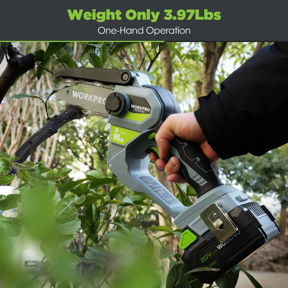 WORKPRO 20V Brushless Cordless Compact Chainsaw with 4.0Ah Battery and Replacement Chain - Image 7