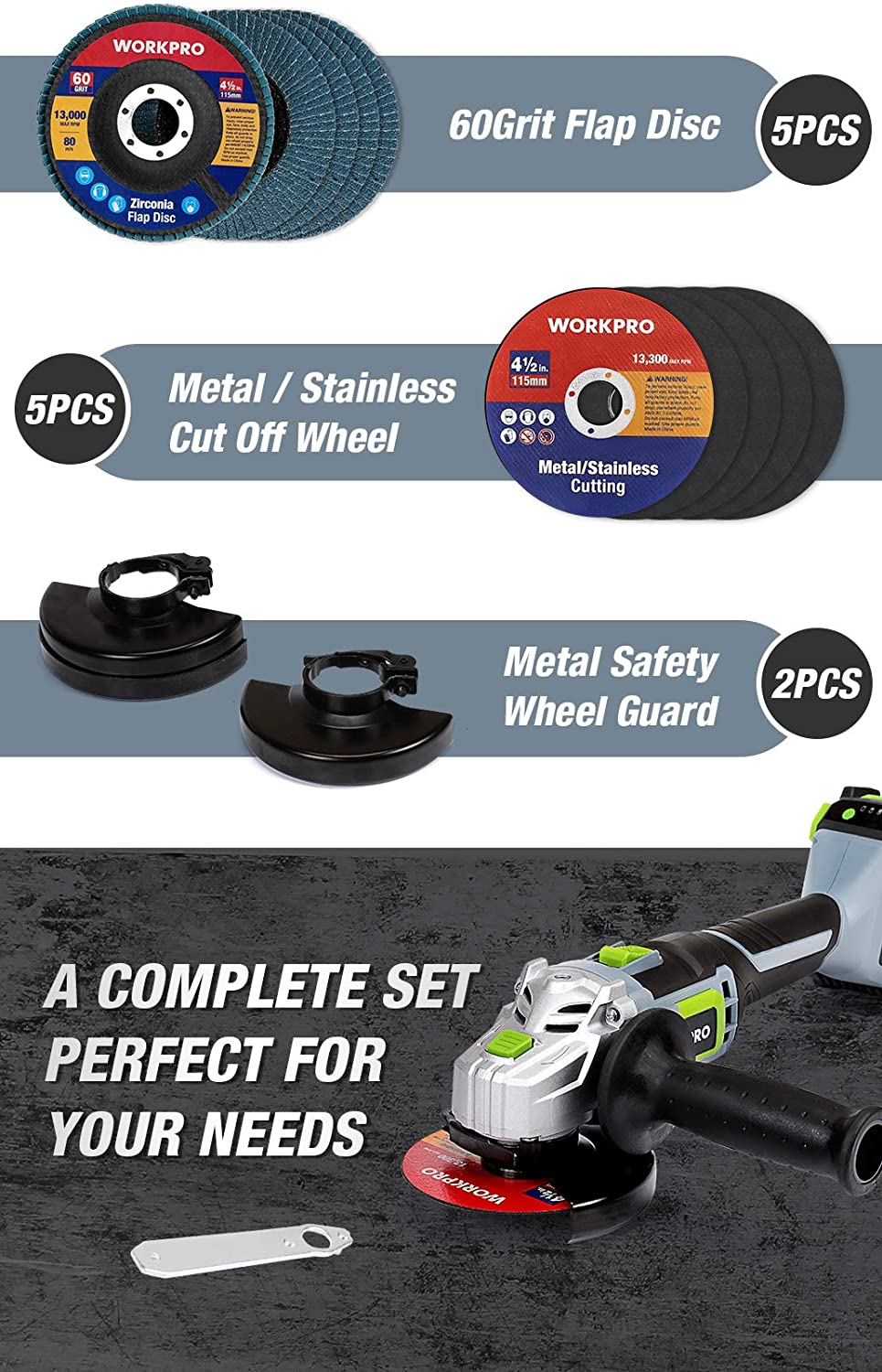 WORKPRO 20V Cordless Angle Grinder Kit, 4-1/2 Inch, Lightweight Angle Grinder Tool w/ 4.0Ah Lithium-Ion Battery & Fast Charger - Image 3
