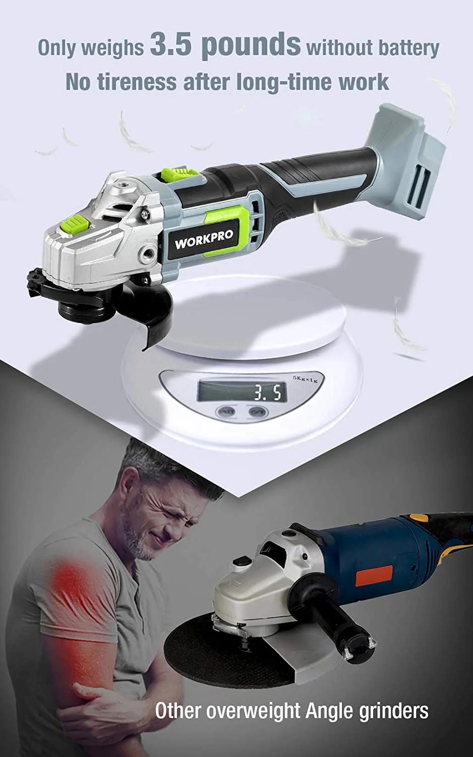 WORKPRO 20V Cordless Angle Grinder Kit, 4-1/2 Inch, Lightweight Angle Grinder Tool w/ 4.0Ah Lithium-Ion Battery & Fast Charger - Image 4