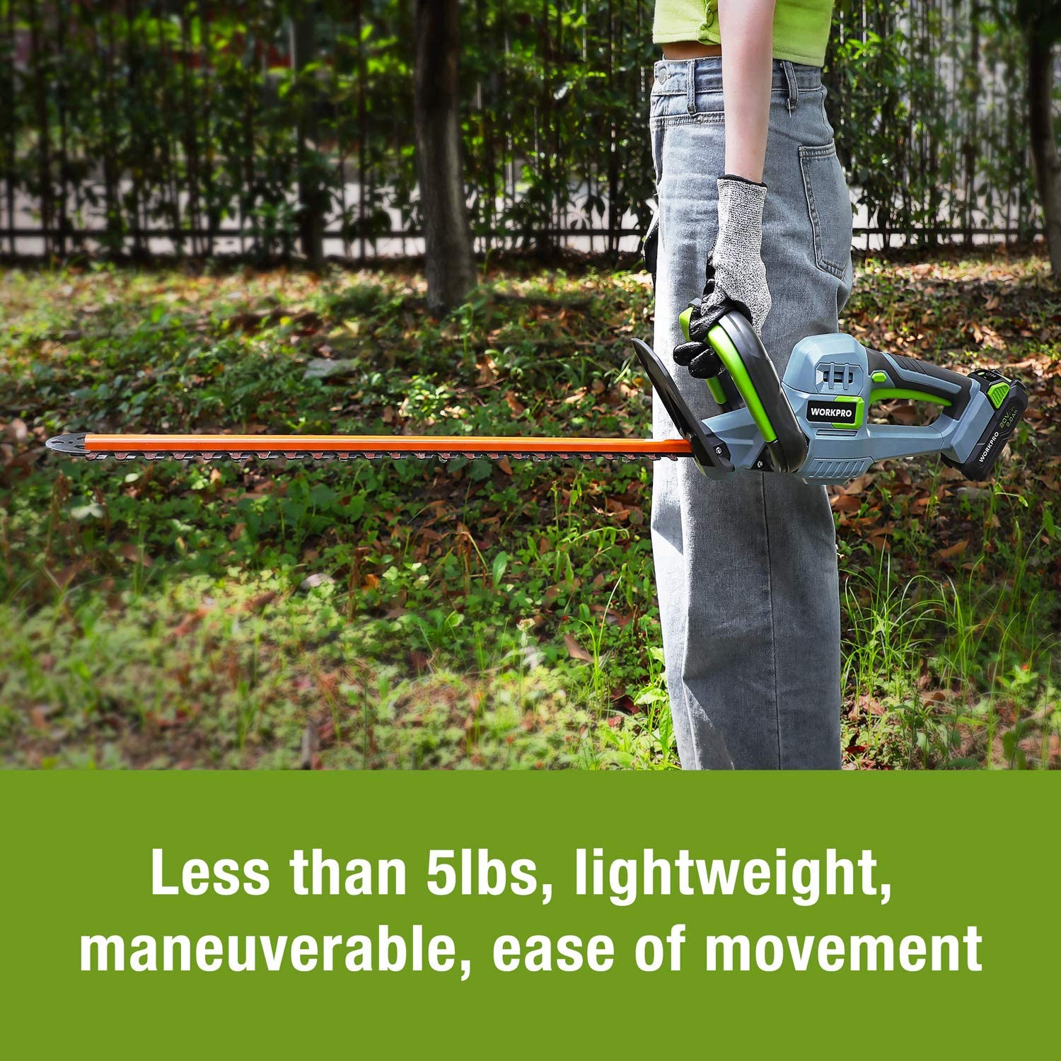 WORKPRO 20V Cordless Hedge Trimmer 20" Dual Action Blades Electric Gardening Tool 2.0Ah Battery and 1 Hour Quick Charger Included - Image 7