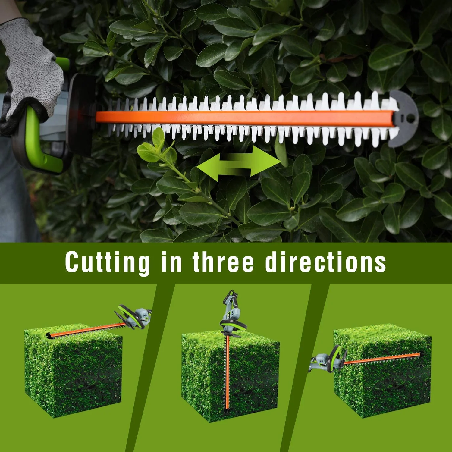 WORKPRO 20V Cordless Hedge Trimmer 20" Dual Action Blades Electric Gardening Tool 2.0Ah Battery and 1 Hour Quick Charger Included - Image 8