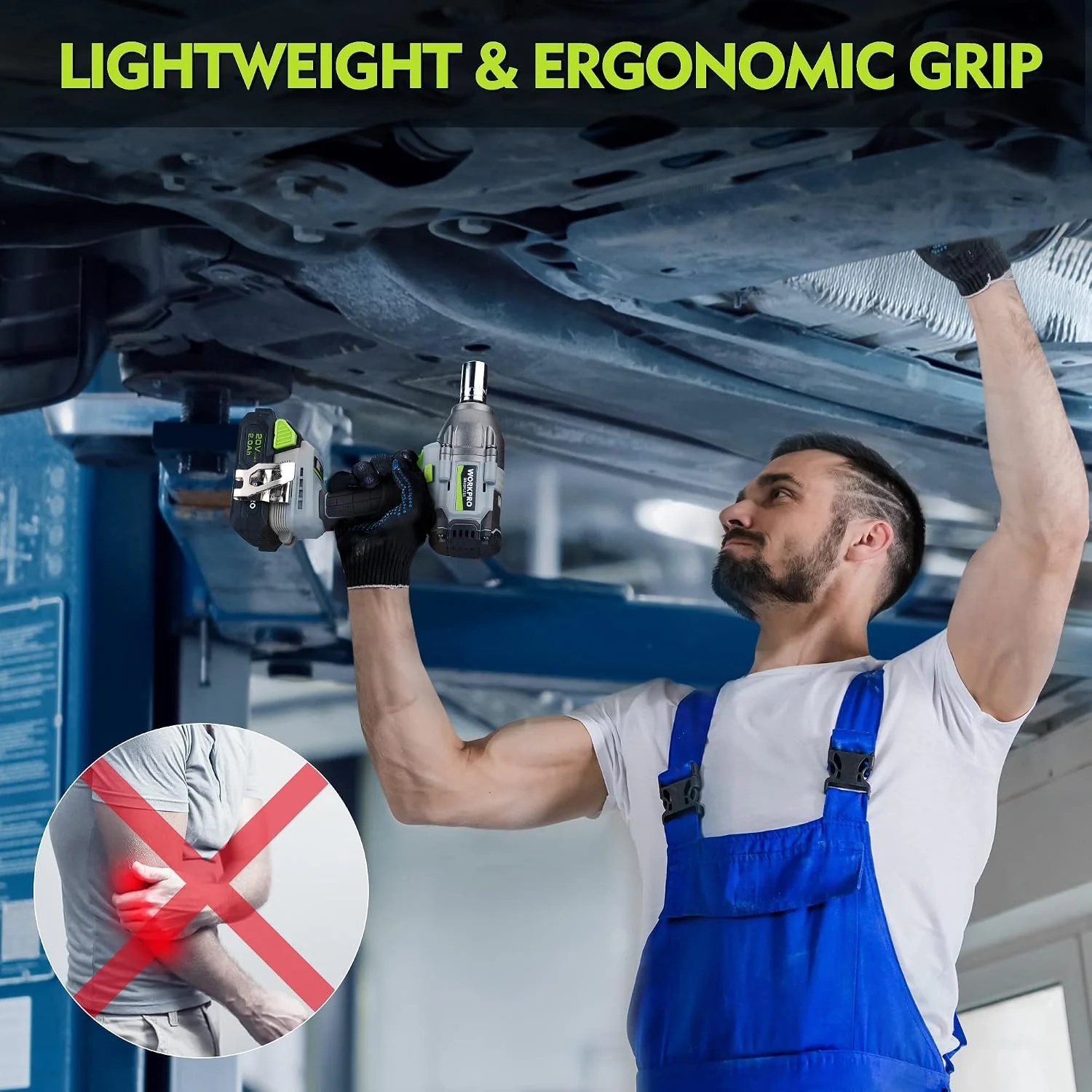 WORKPRO 20V Cordless Impact Wrench 1/2 in, Brushless Impact Gun with Battery and Charger, High Torque 370 ft-lbs (500N.m), LED Work Light and Belt Clip Included - Image 7