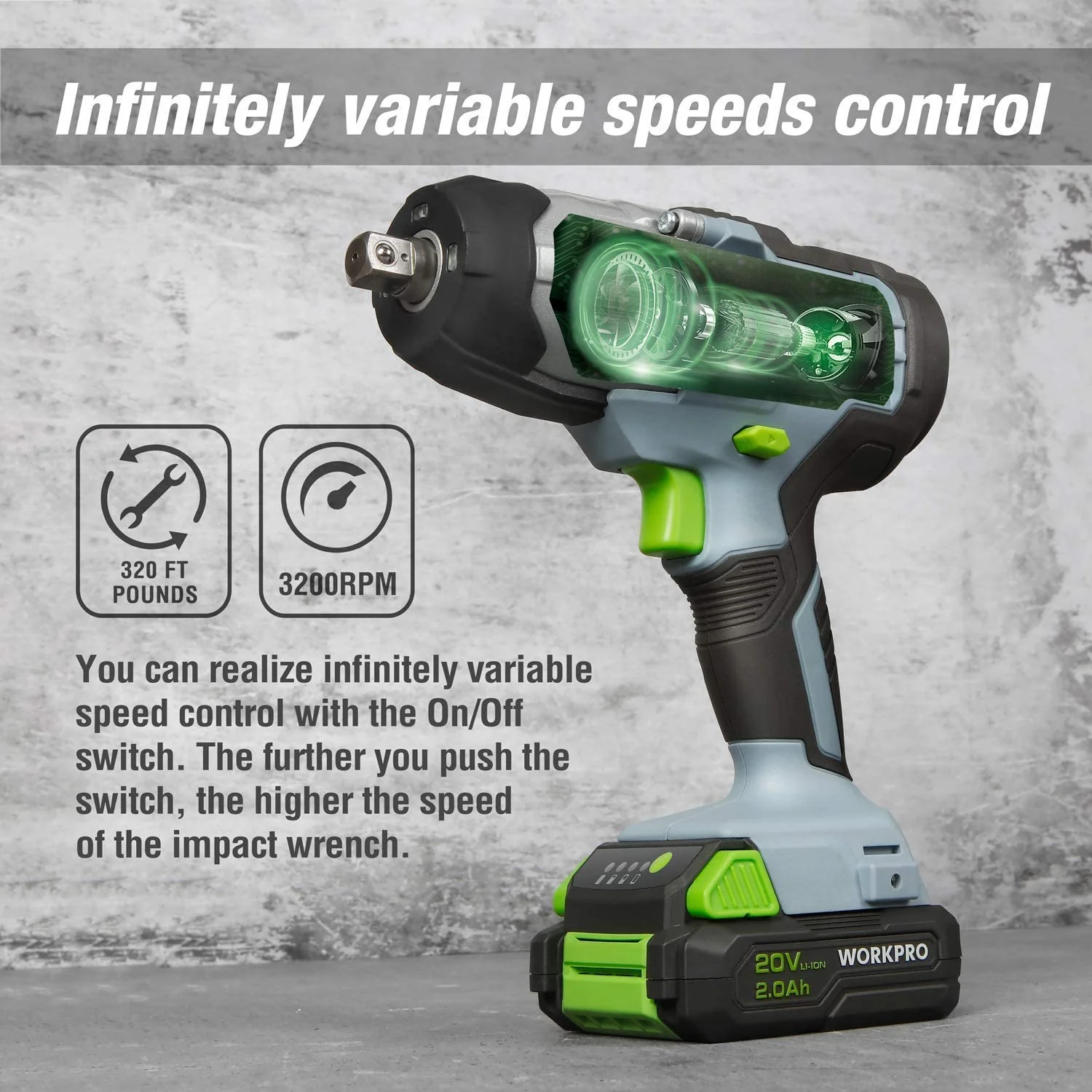 WORKPRO 20V Cordless Impact Wrench with Fast Charger Belt Clip for Easy Carrying - Image 3