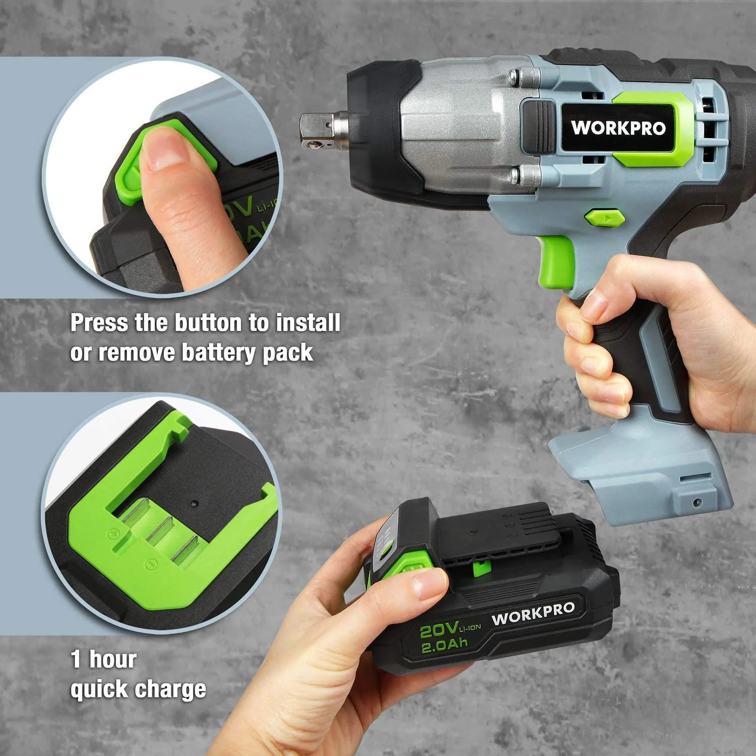 WORKPRO 20V Cordless Impact Wrench with Fast Charger Belt Clip for Easy Carrying - Image 5