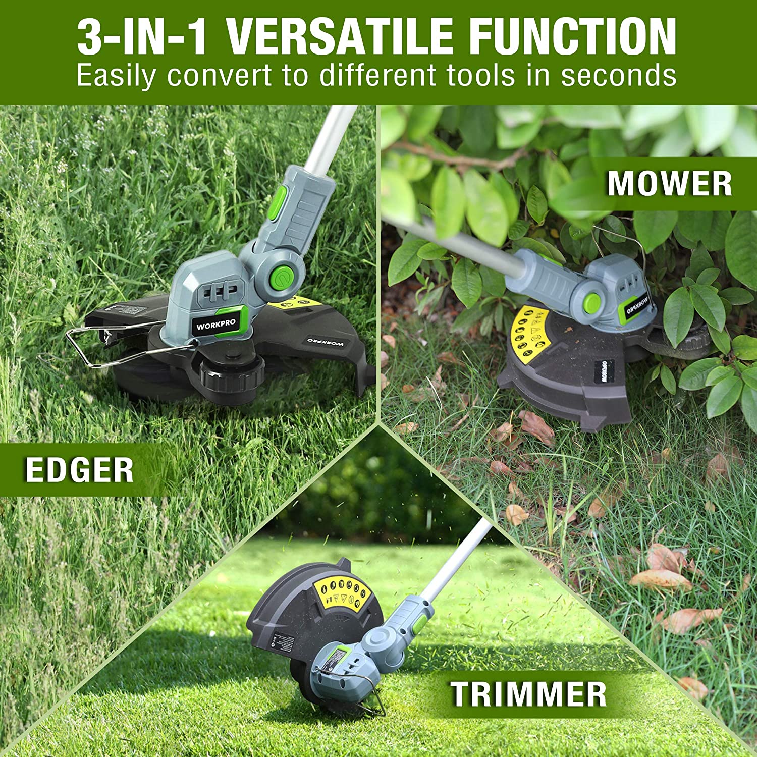 WORKPRO 20V Cordless String Trimmer / Edger 12-inch with 2Ah Lithium-Ion Battery 1 Hour Quick Charger 16.4ft Trimmer Line Included - Image 6