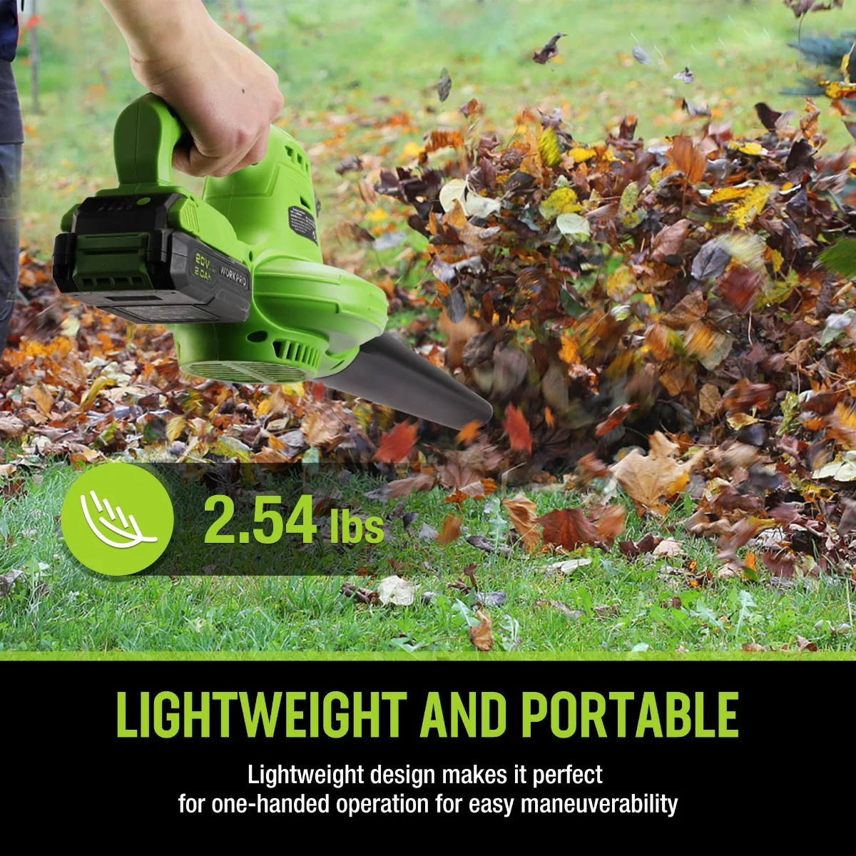 WORKPRO 20V Lightweight Mini Cordless Leaf Blower wih Battery and Charger, 2-Speed Control - Image 3