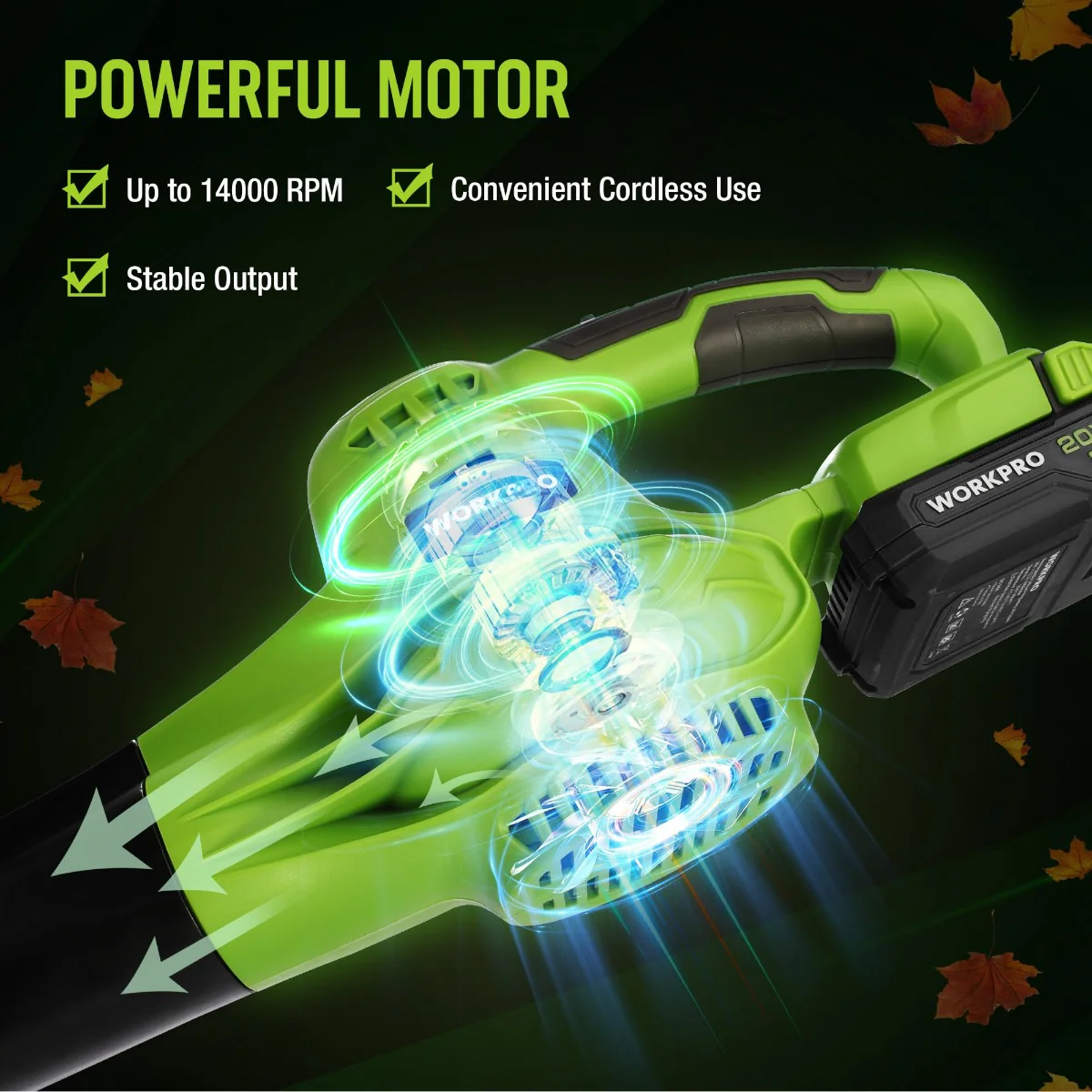 WORKPRO 20V Lightweight Mini Cordless Leaf Blower wih Battery and Charger, 2-Speed Control - Image 6