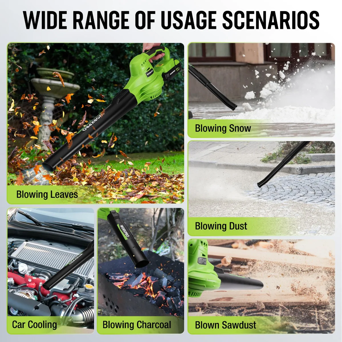 WORKPRO 20V Lightweight Mini Cordless Leaf Blower wih Battery and Charger, 2-Speed Control - Image 7